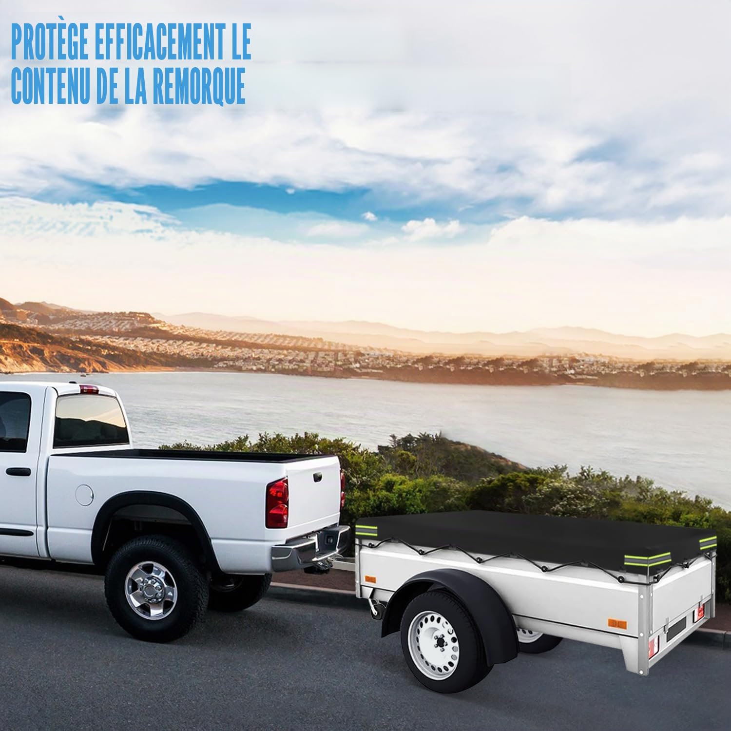 Bâche de Remorque - 214 x 122 x 13 cm | Tissu Oxford 420D Imperméable, Coupe-Vent, Protection Solaire, Indéchirable | Compatible avec Remorques de Plupart des Remorques de Voiture