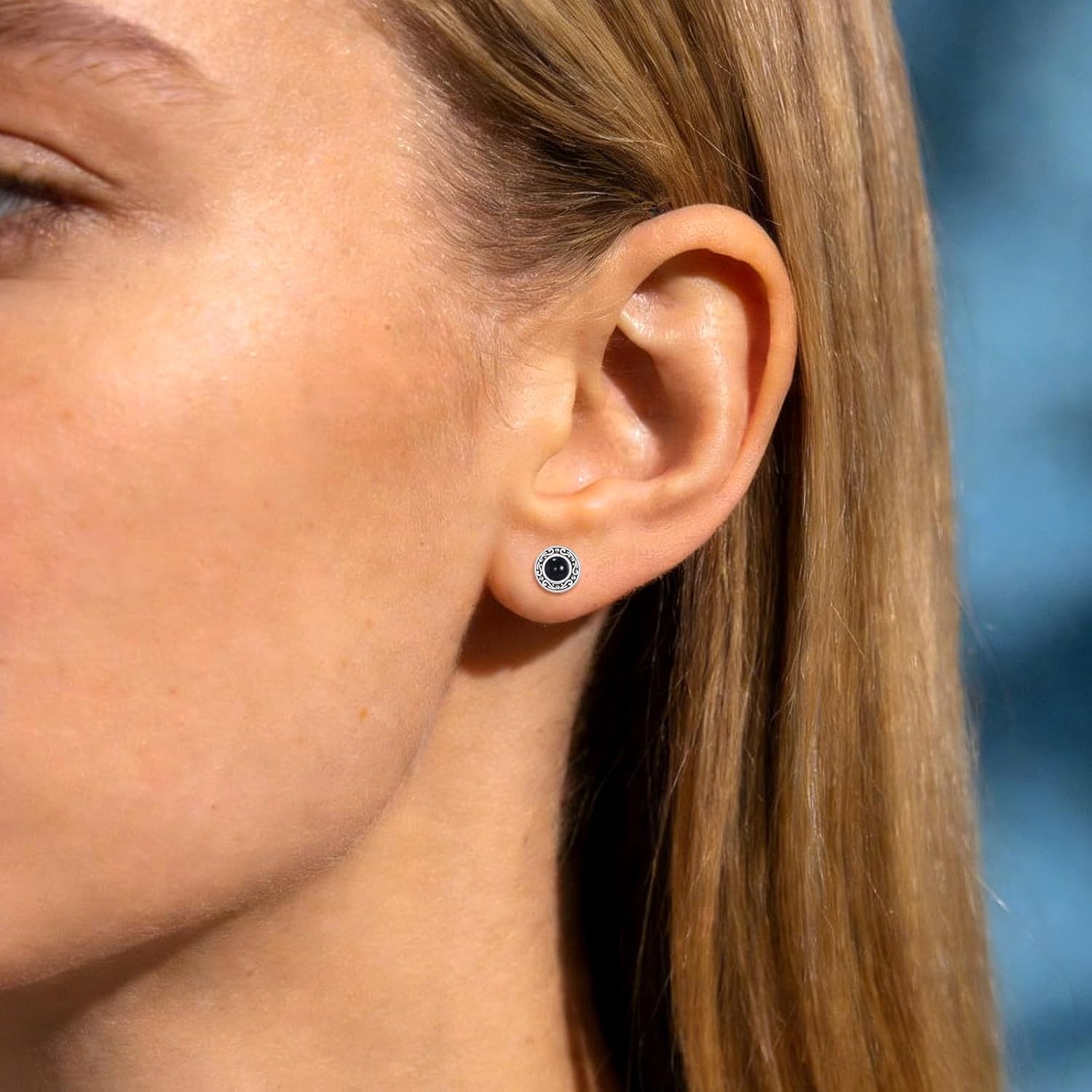 Black Onyx Earrings for Women Sterling Silver Black Filigree Stud Earrings Boho Vintage Onyx Jewelry Gifts for Women