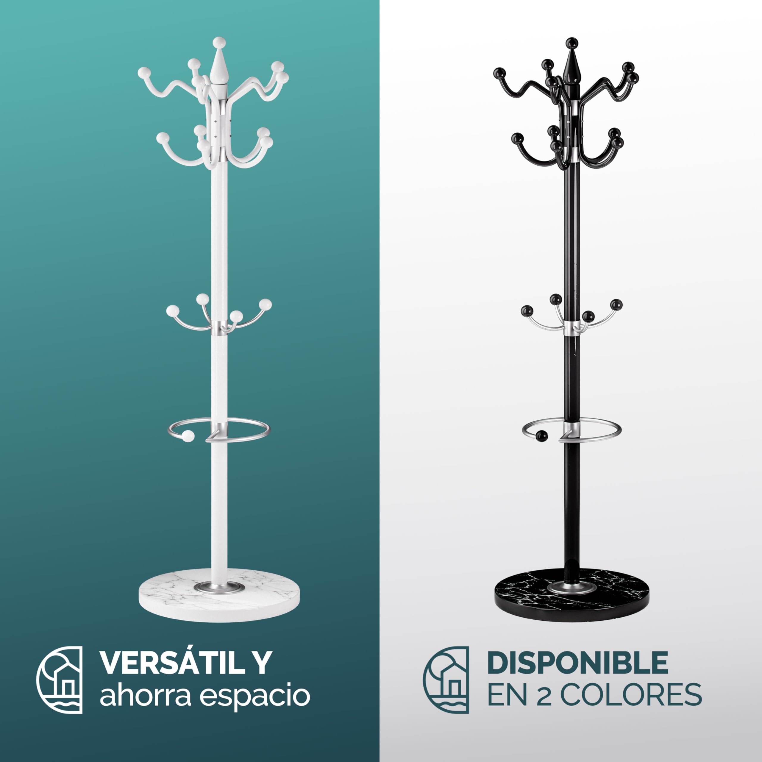 CASARIA® Perchero de Pie, Forma de Árbol, 14 Ganchos, Base Mármol, para Pasillo Recibidor Entrada, Colgador Chaquetas Sombreros Ropa Resistente Bolsos 175x37cm