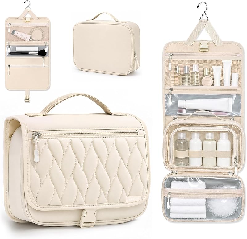Necessaire de viagem TOPEAST acolchoada com zíper, gancho e compartimentos removíveis, branca
