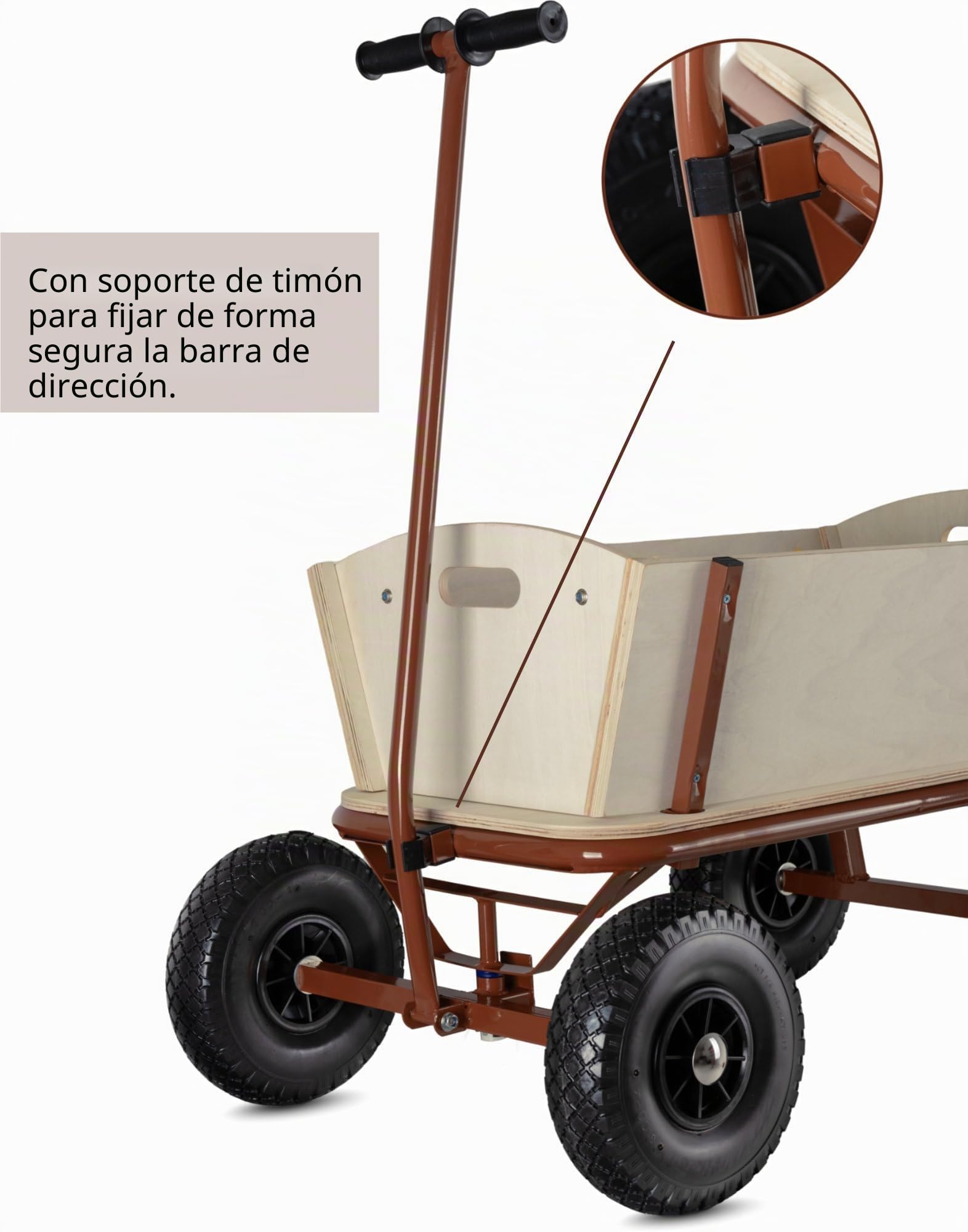 Stagecaptain BW-1812D BN Bollycart Carrito de Madera Marrón, Peso: 15 | Estructura de madera completamente desmontable, Eje delantero direccional, Lona marrón contra sol y lluvia, 9 kg