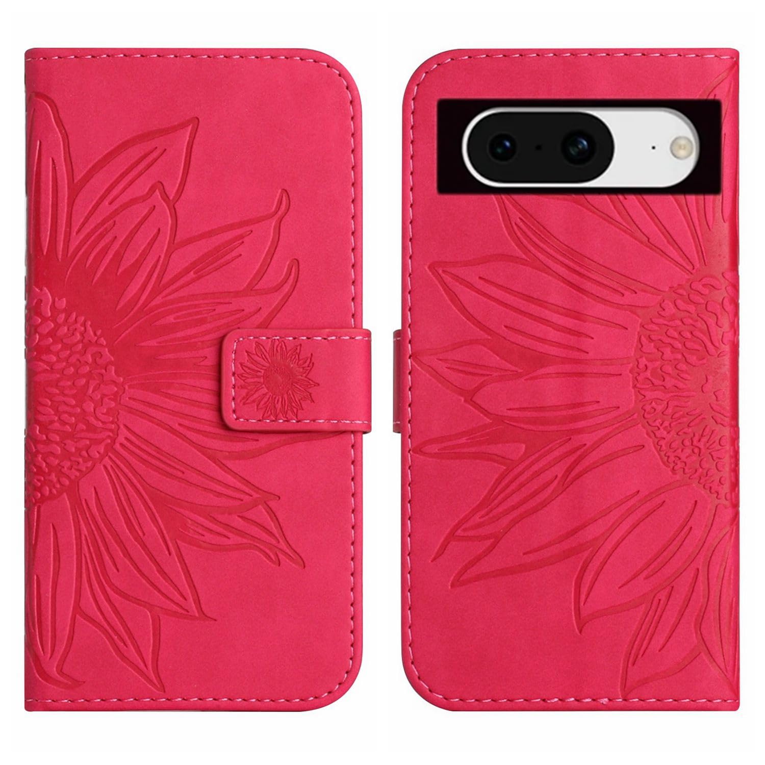 Cover Compatible with Google Pixel 8a 5G,Compatible with Google Pixel 8a 5G Flip Stand Card Slot Magnetic Closure Phone Case RoseRed