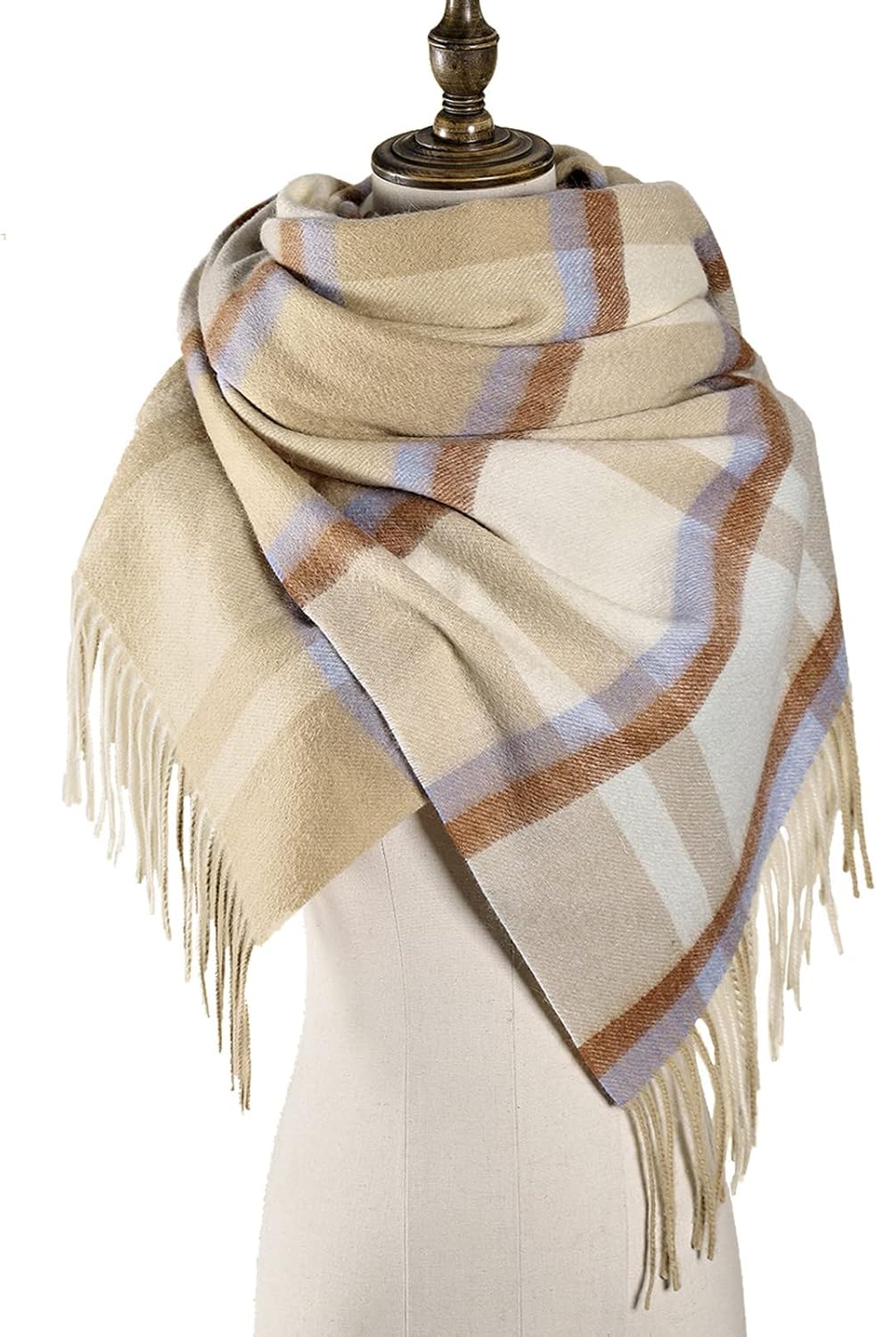 100% Wool Tartan Plaid Scarf,Womens Scarf Fashion Long Plaid Shawls Wraps, Big Grid Winter Warm Lattice Large Scarves