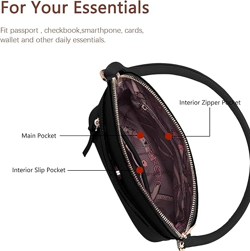 Miniatura 5 de LA TERRE Bolsa pequeña cruzada, bolsa de hombro estilo cúpula con bolsillo con cremallera y correa ajustable