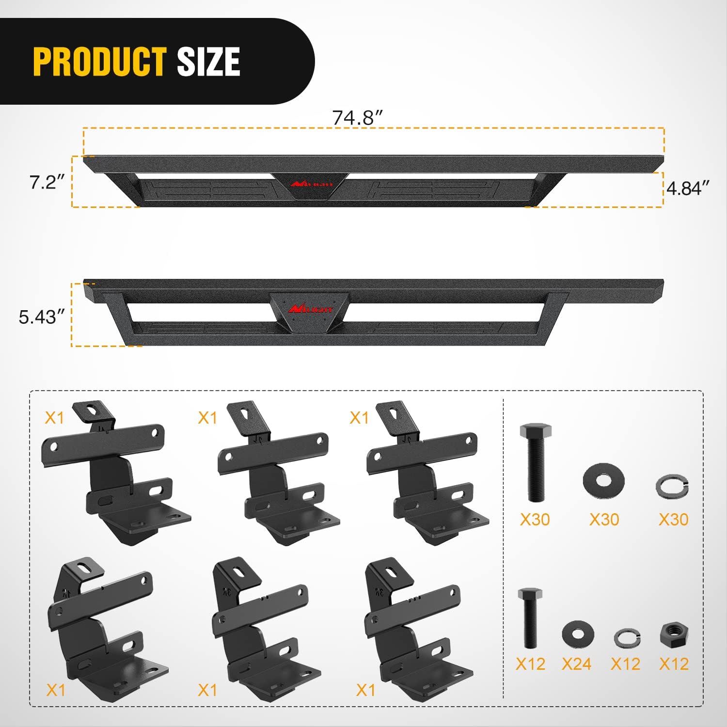 Nilight Running Boards for 2021 2022 2023 2024 2025 2026 Ford Bronco 4 Door Dual-Stage Textured Black Powder Coated Slip-Proof Side Step Nerf Bars