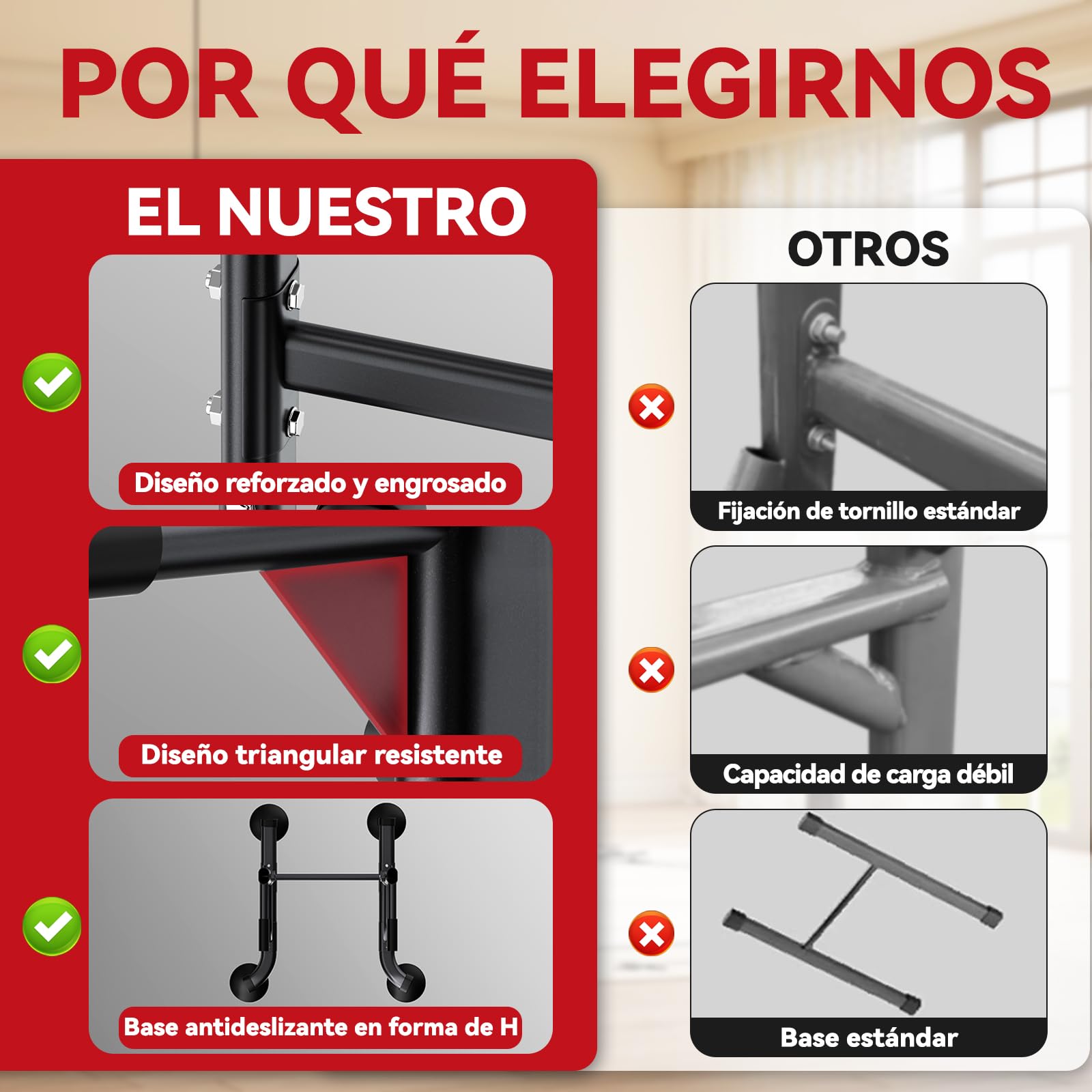 WATBKHE Power Tower, Barra de Dominadas con Estación de Fondos | Estación 4 en 1 para dominadas, fondos, flexiones y elevaciones de rodillas, ajustable en 12 alturas, con base en H, 120kg