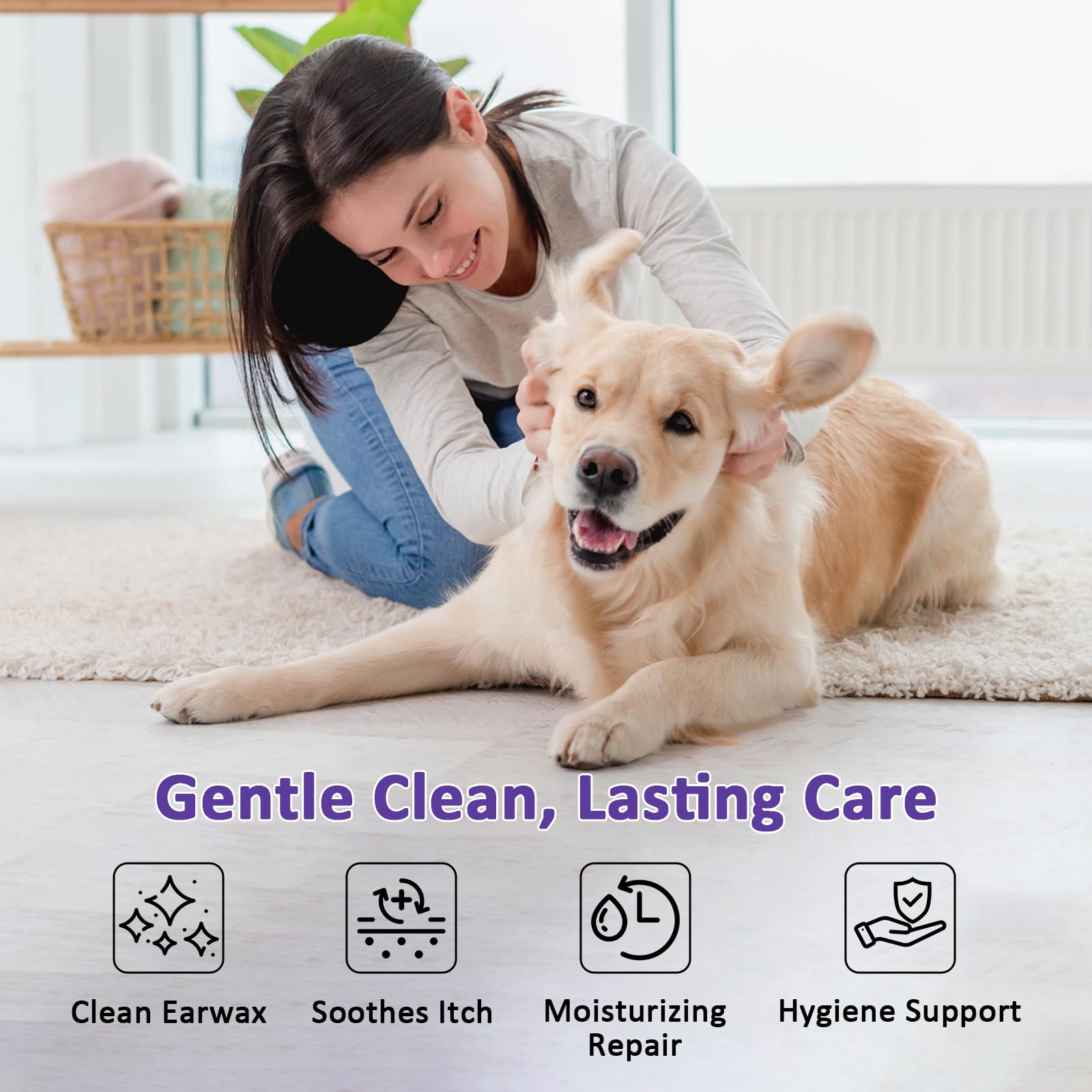 Ear Wipes for Dogs and Cats, Dog Ear Finger Wipes, Gentle Ear Cleaner for Wax, Dirt & Odor, Relieves Discomfort & Soothes Ears, Non-Irritating, 50 Count - image 3