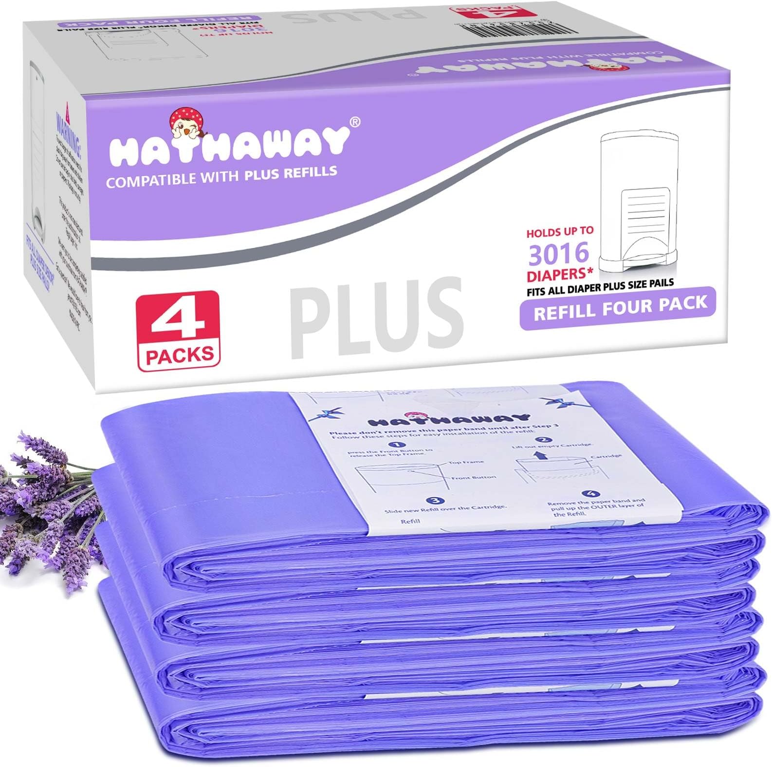 Dekor Plus Refill 4 Pack, with New Powder Scent Holds up to 2320 Diapers Fits Dekor Plus Diaper Pails