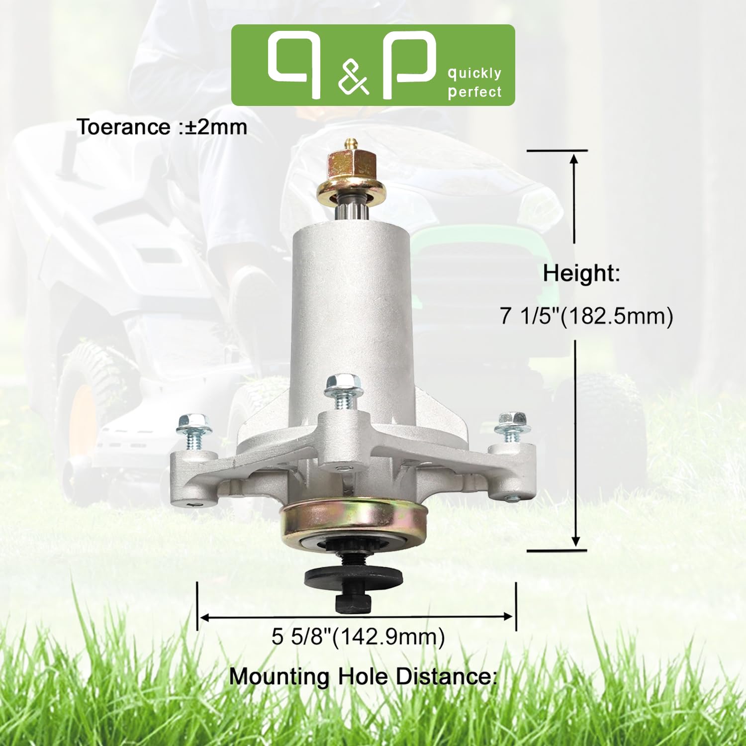 q&p Soporte de montaje de husillo sustituye a 187292, 587819701,532187281, 539112057, 587125401 compatible con 606140, XT22H48YT, 96051004500, AYP 106.7 cm, 116.7 cm. 8 cm / 12 cm. Cubiertas de 0.75 y