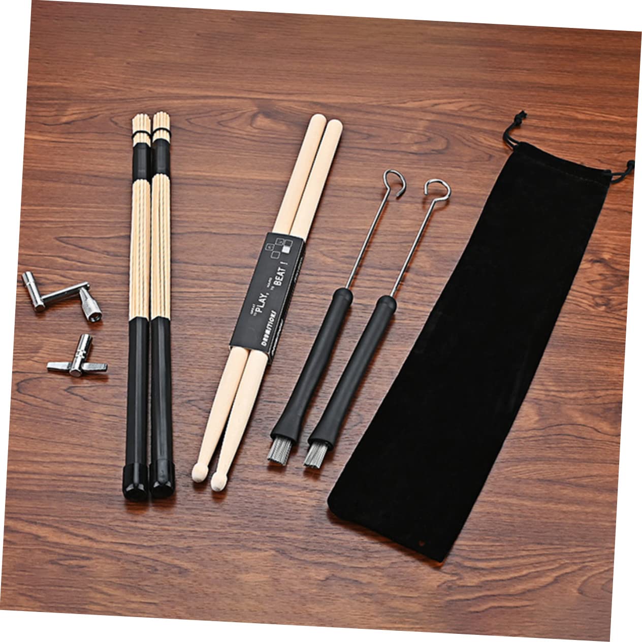 VICASKY 1 juego de baquetas y llaves de tuning, incluye cepillo de multiuso y bolsa de transporte para bateristas, principiantes y profesionales, para juegos de jazz y
