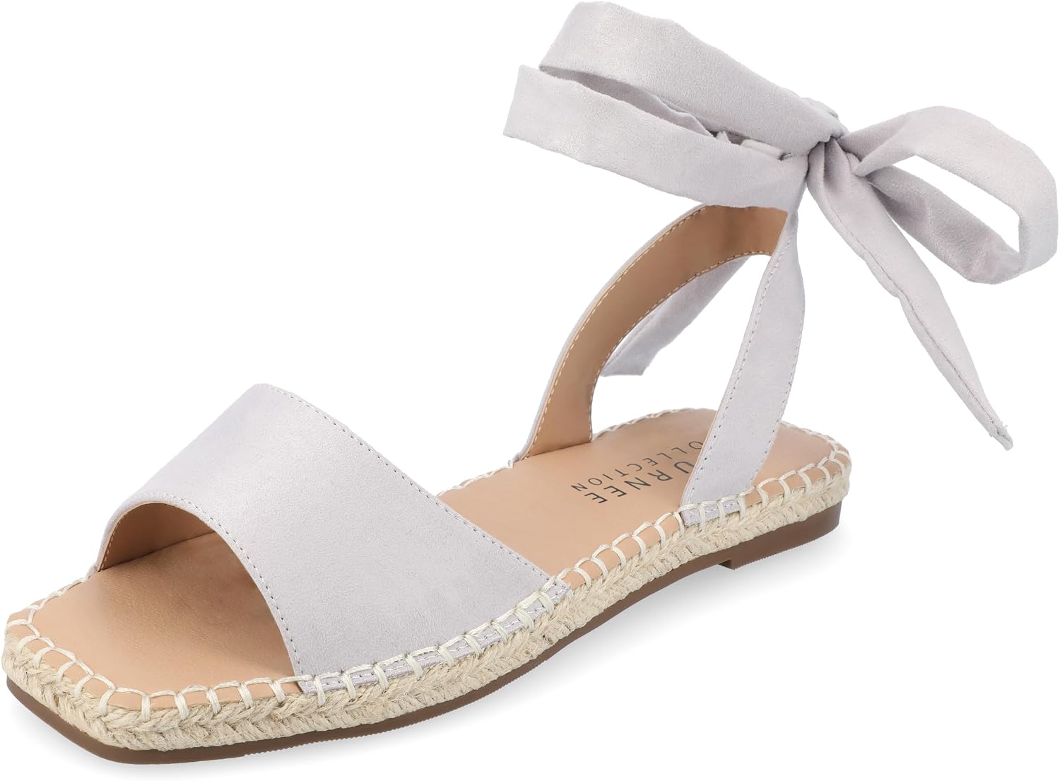Journee Womens Espadrille Lace Up Open Square Toe Breathable Flats Emelie Tie Wrap Ankle Strap Sandal