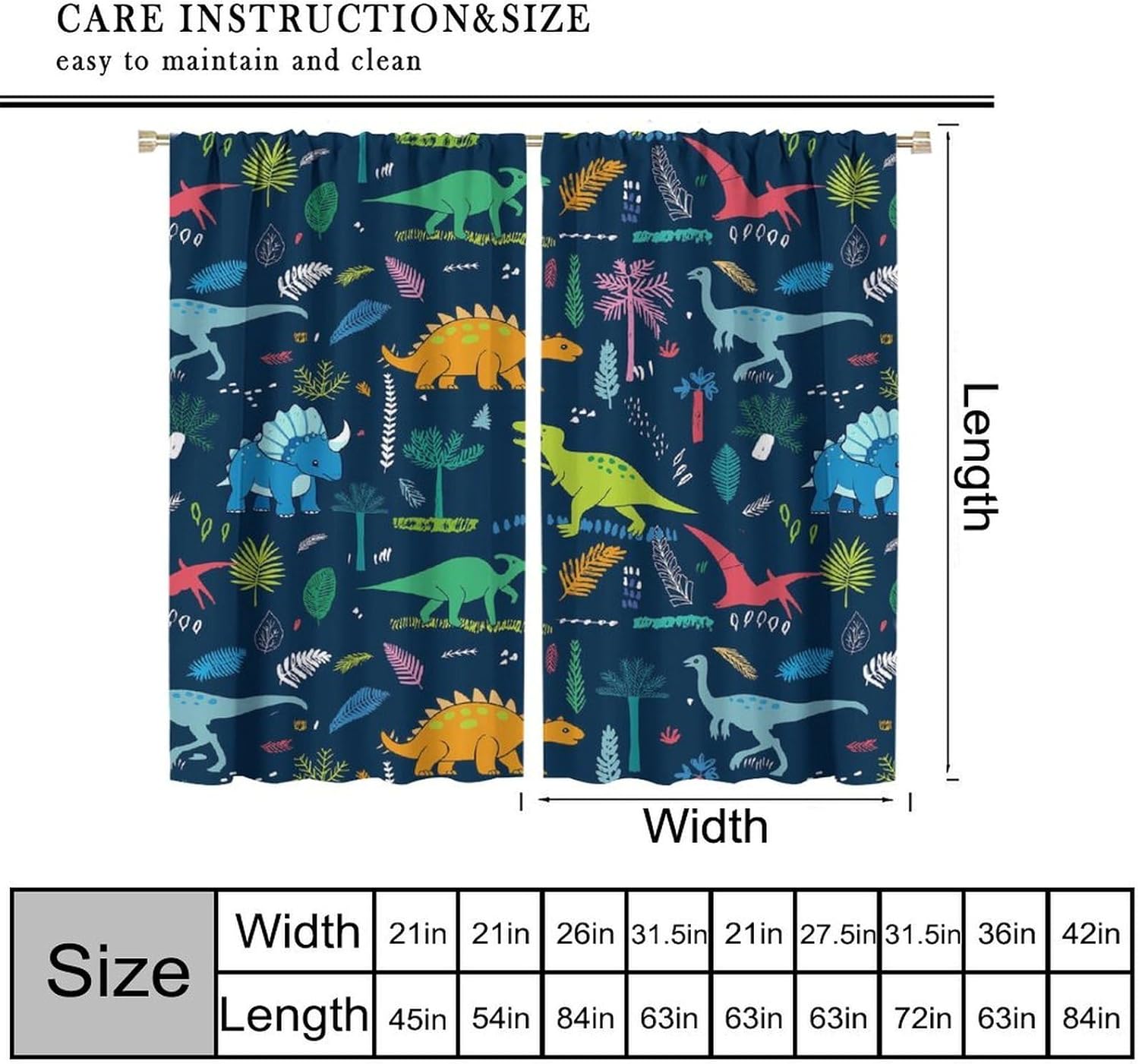 Kids Dinosaur Curtains, Dinosaur Cartoon Wild Animals Blackout Rod Pocket Window Treatments Drapes for Boys Girls Nursury Bedroom Living Room 63x72in