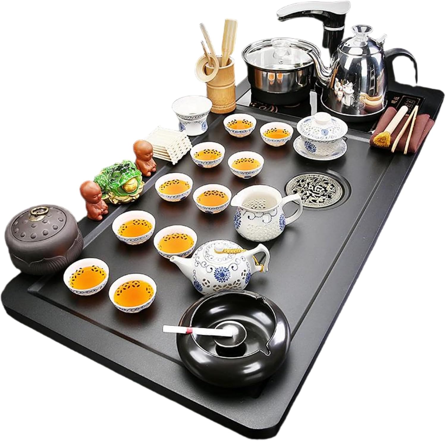 MOYEE 茶盘 Chinese Gongfu Tea Tray 茶台 Fully Automatic Tea Set,全自动烧水壶一体 Purple Sands Ceramic TeaSet,紫砂茶具套装家用客厅办公功夫茶海整套 A1195