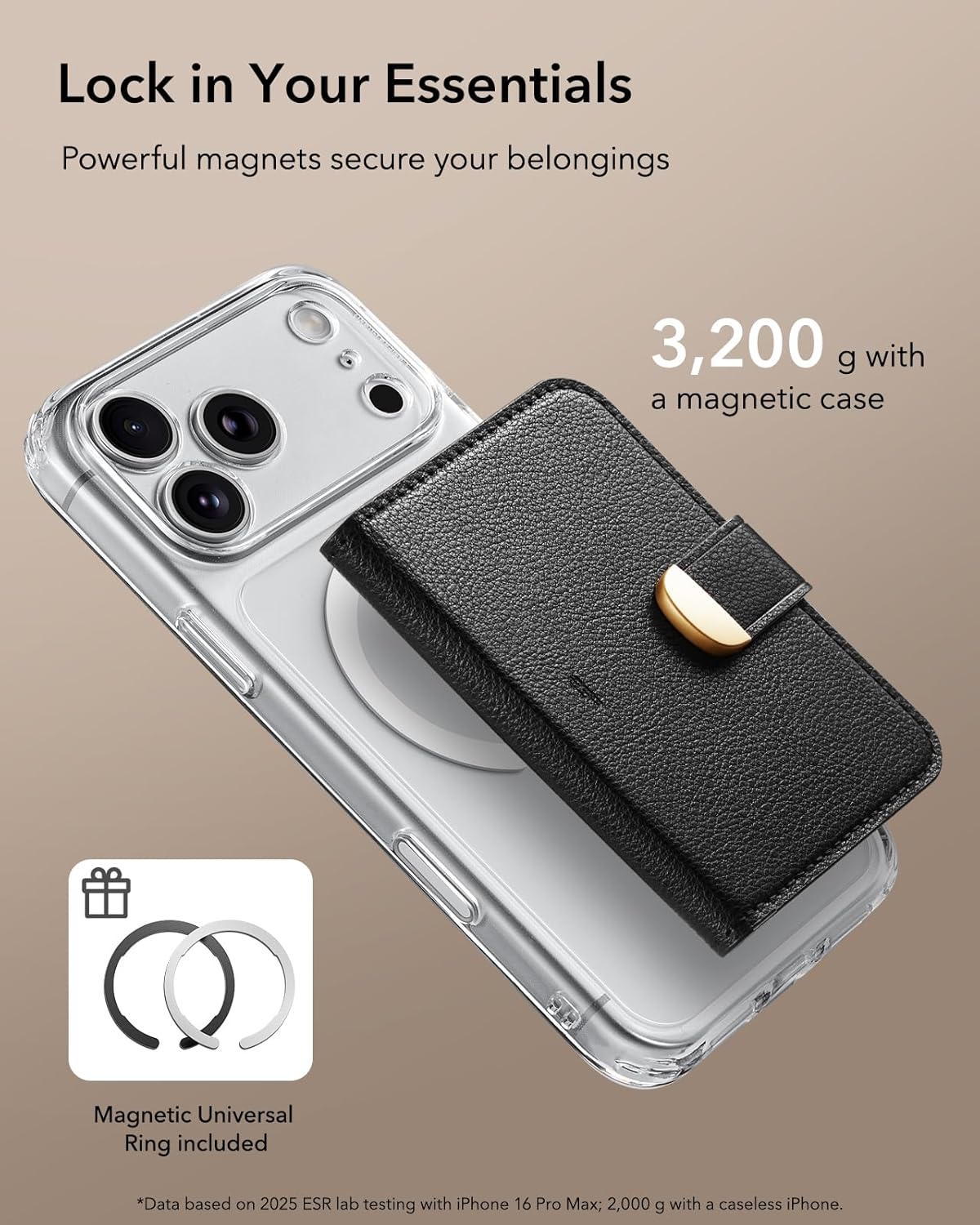 ESR Aura Clutch for MagSafe Wallet for Women, 5-Card Holder, RFID Blocking, MagSafe Sticker Included, Magnetic Wallet for iPhone 17/16/15/14/13/12 Series (not mini) and Select Samsung Devices, Black - Image 5