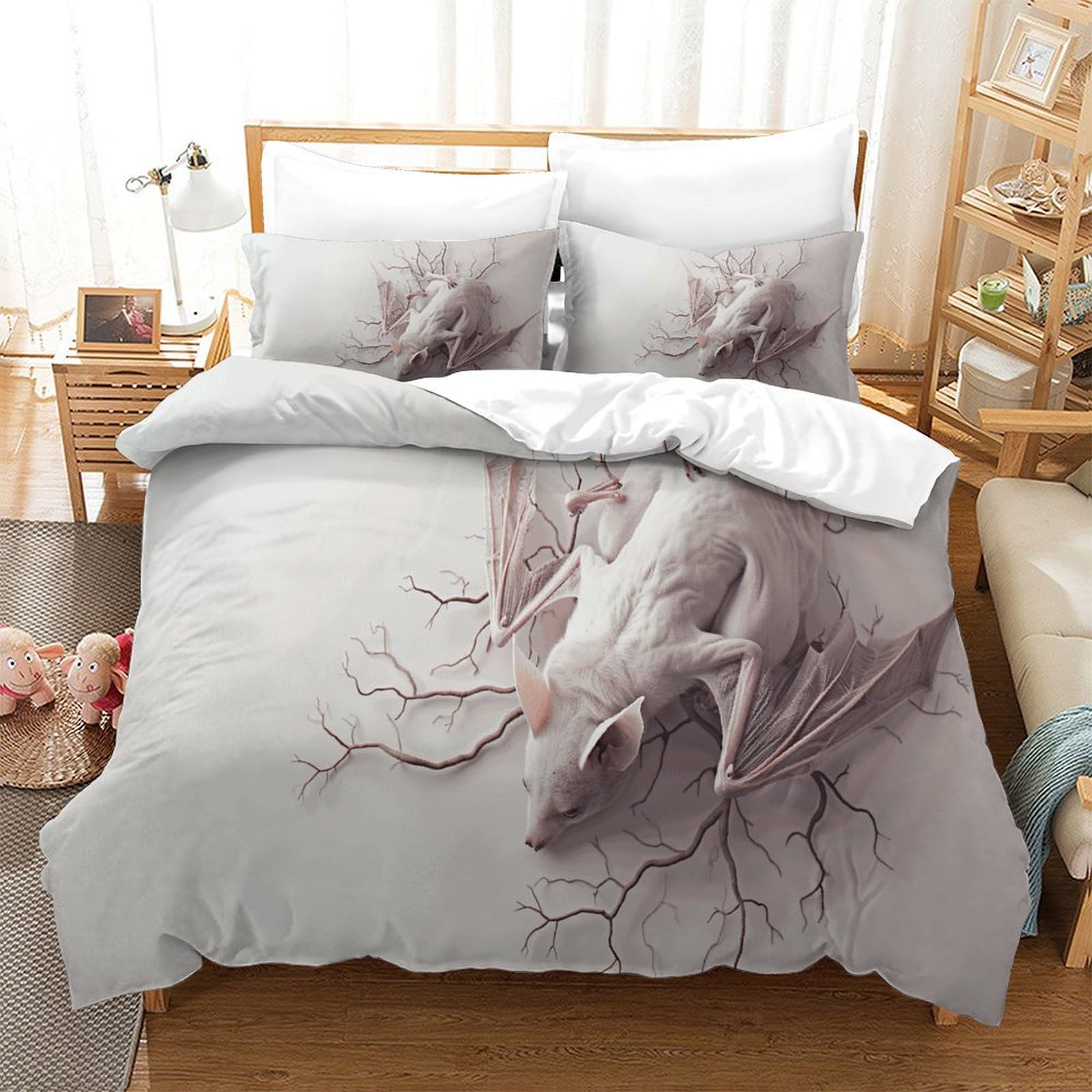 P1S9U7W5Y Artistic 3D Printed Bat Duvet Cover Set 3pcs Microfiber Bat Bedding Set Single