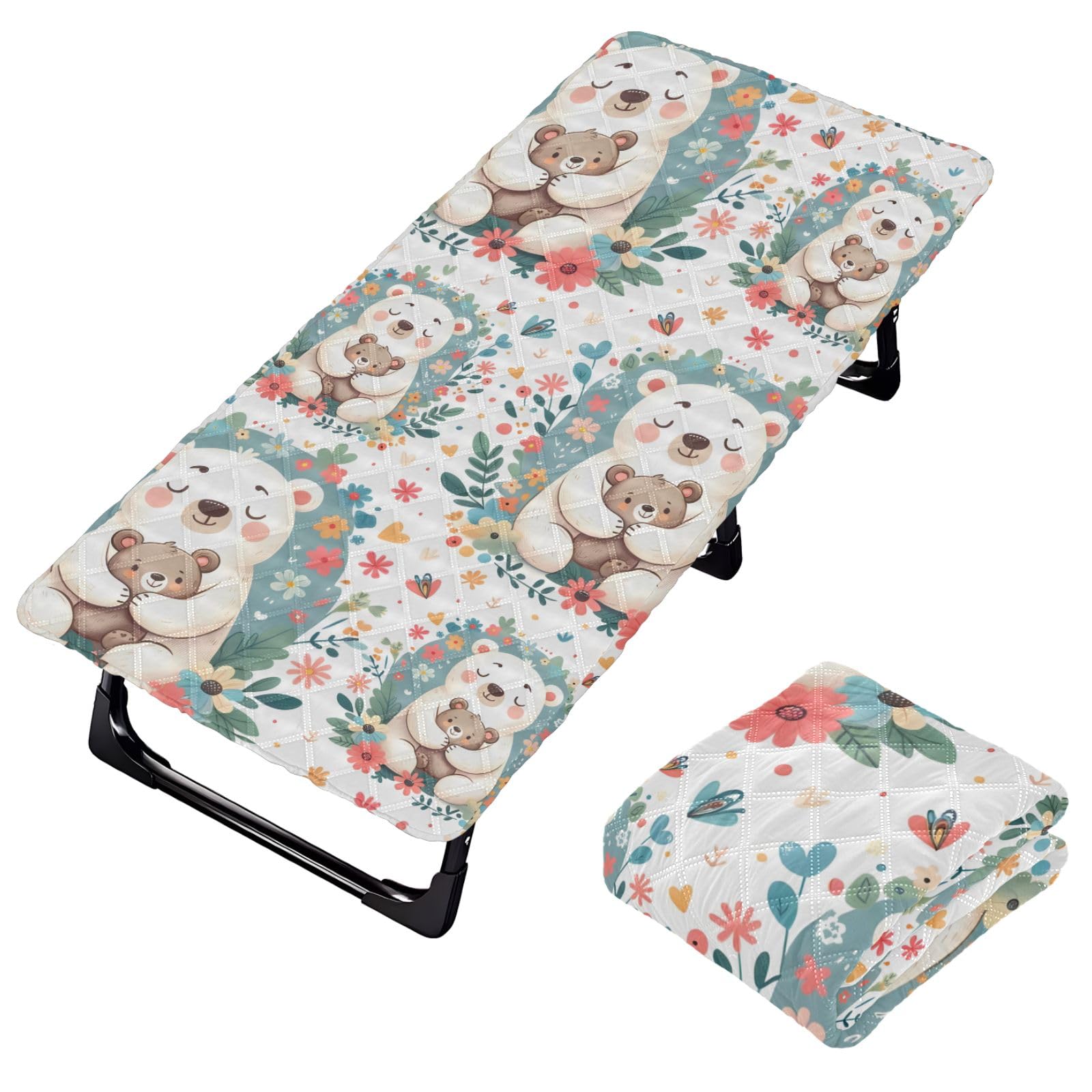 Portable Toddler Bed Sheet for Kids Pattern with Cute Mom Hugging Little Bear Travel Bed Fitted Sheet
