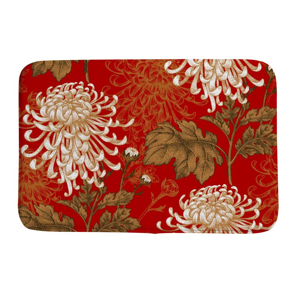 Tapis de bain antidérapant lavable blanc chrysanthème en velours