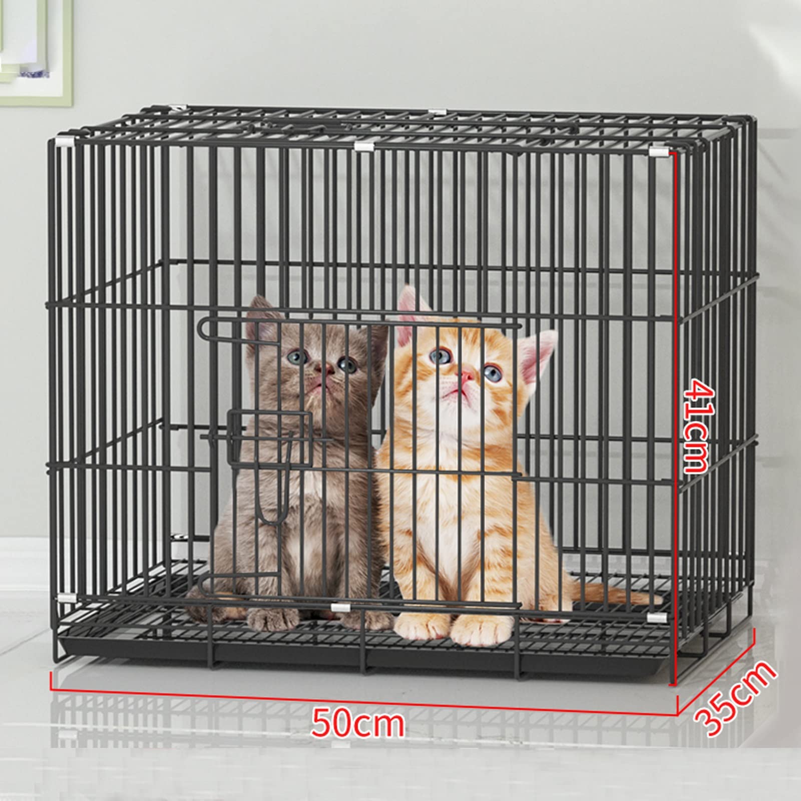 Katzengehege Indoor Kitten Transport Metall Hundekäfig Faltbar Transportbox Katze Transportkäfig Auto Tierkäfig mit Bodenschale Gitterbox für Kleintiere(Black,50 * 35 * 41cm-A)