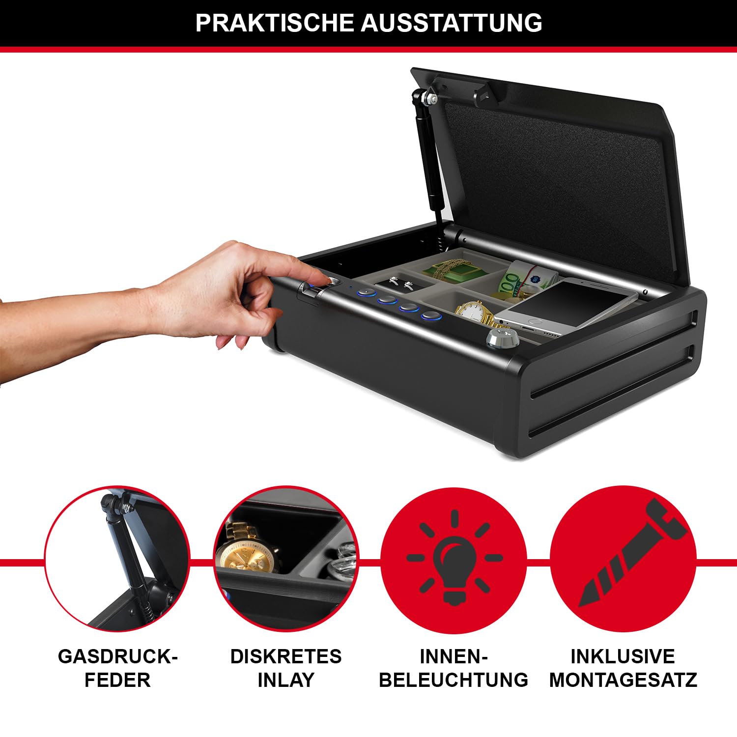 Master Lock Kompakt Biometrischer Tresor, Fingerabdruckerkennung, Ideal für Scheckbücher, Geld, Schmuck, Ausweise und mehr