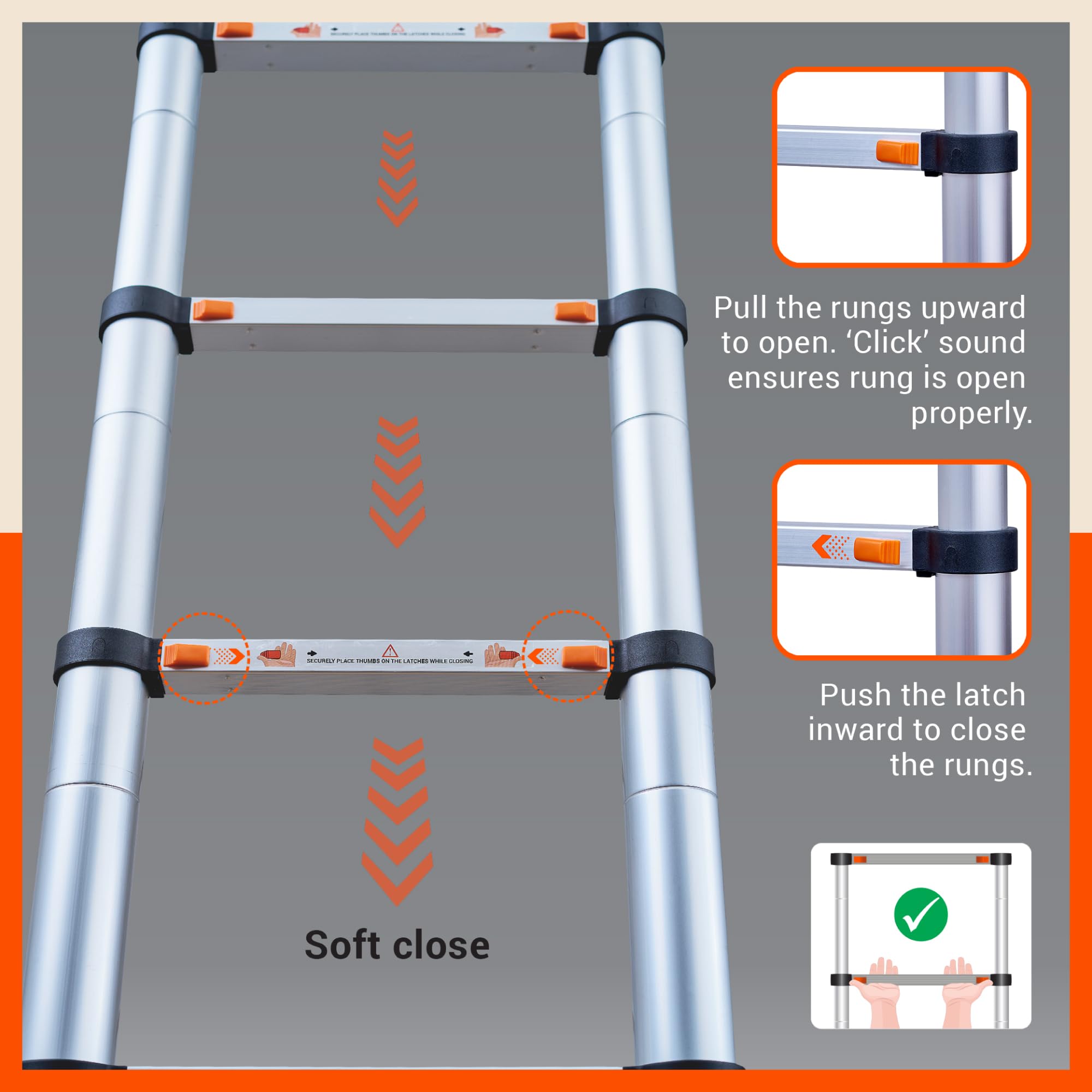 Bathla 23.6 ft Aluminium Telescopic Ladder with Safety Hooks & Triangle Stabilizers | EN131 Certified | 2-Year Manufacturer Warranty | Portable & Compact |150kg Load Capacity | Made in India (7.2 mtr) — Amazon image 6