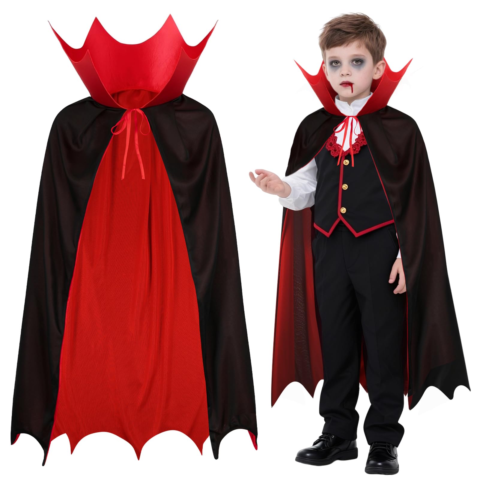 YIMOJOY Capo Vampiro con Cappuccio Costume Halloween Vampiro Bambini Nero Rosso Doppio Lato Capo Raso Halloween Capor Costume Vampire per Ragazze Ragazzi (XS