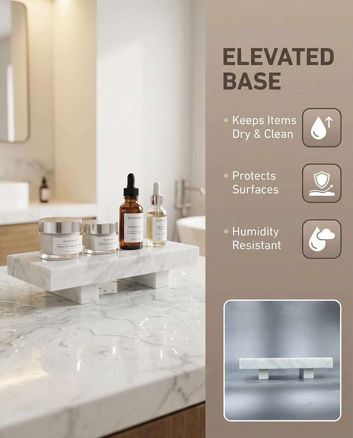 OOBOOB Bathroom Counter Organizer Marble Pedestal Stand, Natural Stone Bathroom Tray, Decorative Soap Tray for Kitchen Counter Decor, Vanity Countertop, Ideal for Marble Enthusiasts