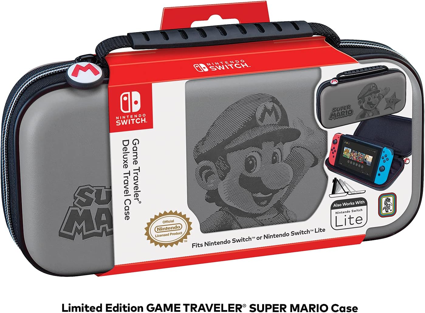 RDS Industries Officially Licensed Nintendo Switch Super Mario - Protective Deluxe Travel Case - Deboss Grey - Nintendo Switch