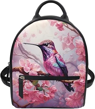 Hummingbird Leather Backpack Purse for Women Plum Backpack Handbag Multi-functional Elegant Daypack Soft Leather Shoulder Bag for Office, Shopping, Trip, Walking, Park