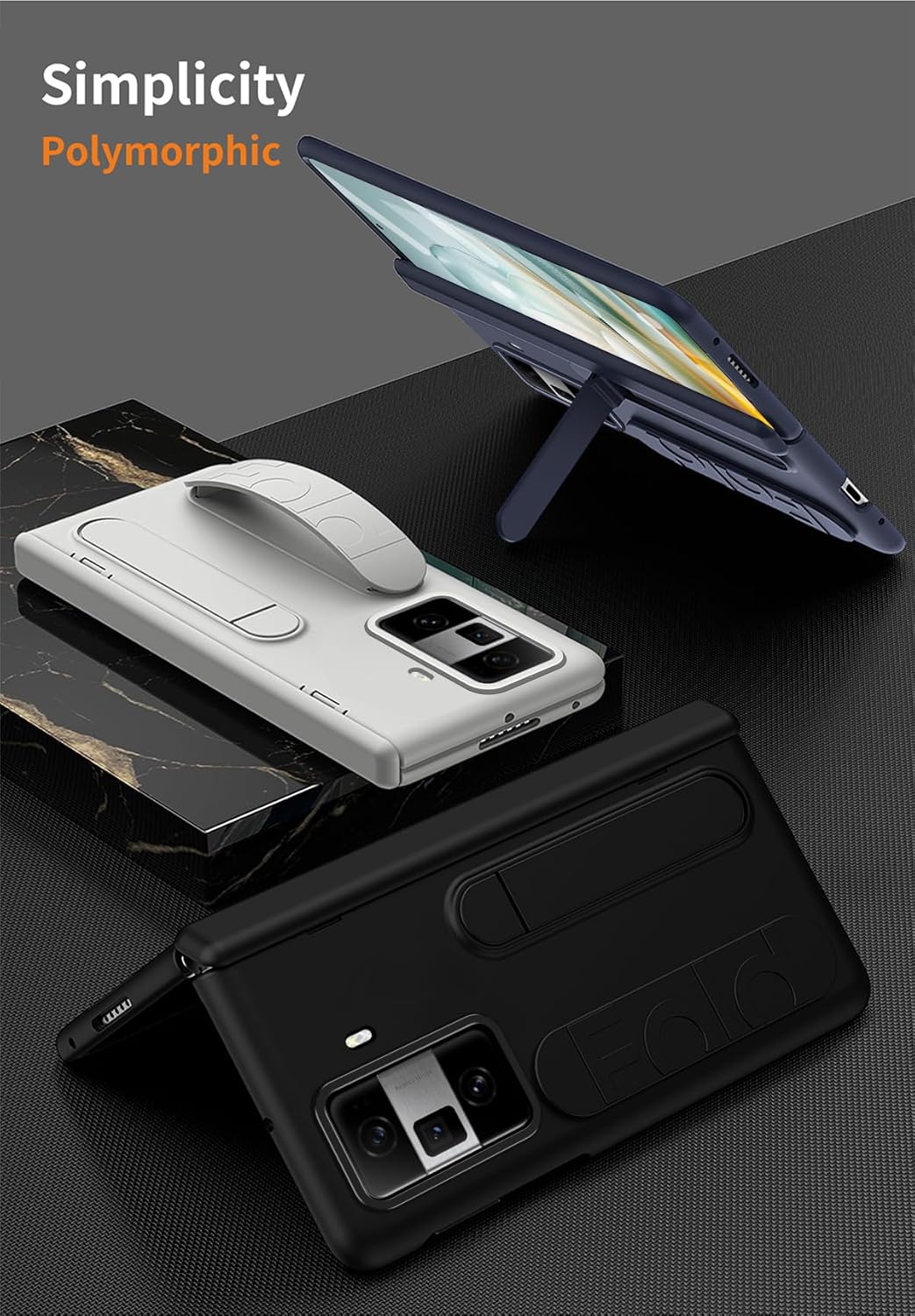 ZORSOME for Huawei Honor Magic Vs3 Full Body Case, Built-in Screen Protector & Hinge Protection,Shockproof Leather + PC All-Inclusive Silicone Grip Cover for Honor Magic Vs3[Kickstand] (Grey)