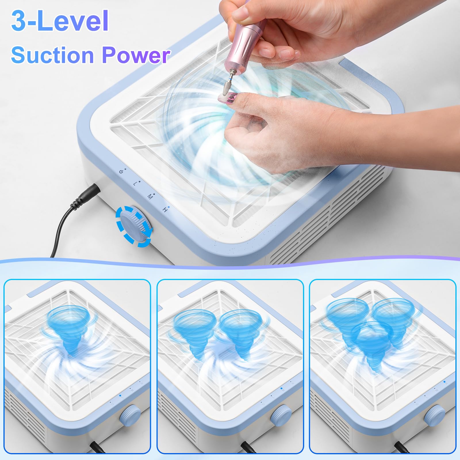 CGBE Extractor de Polvo de Uñas, 120W Extractor de Polvo de Uñas con 2 Filtros Potente Extractor Profesional de Polvo de Uñas y Aspirador Doméstico. (WL007) (Blue)