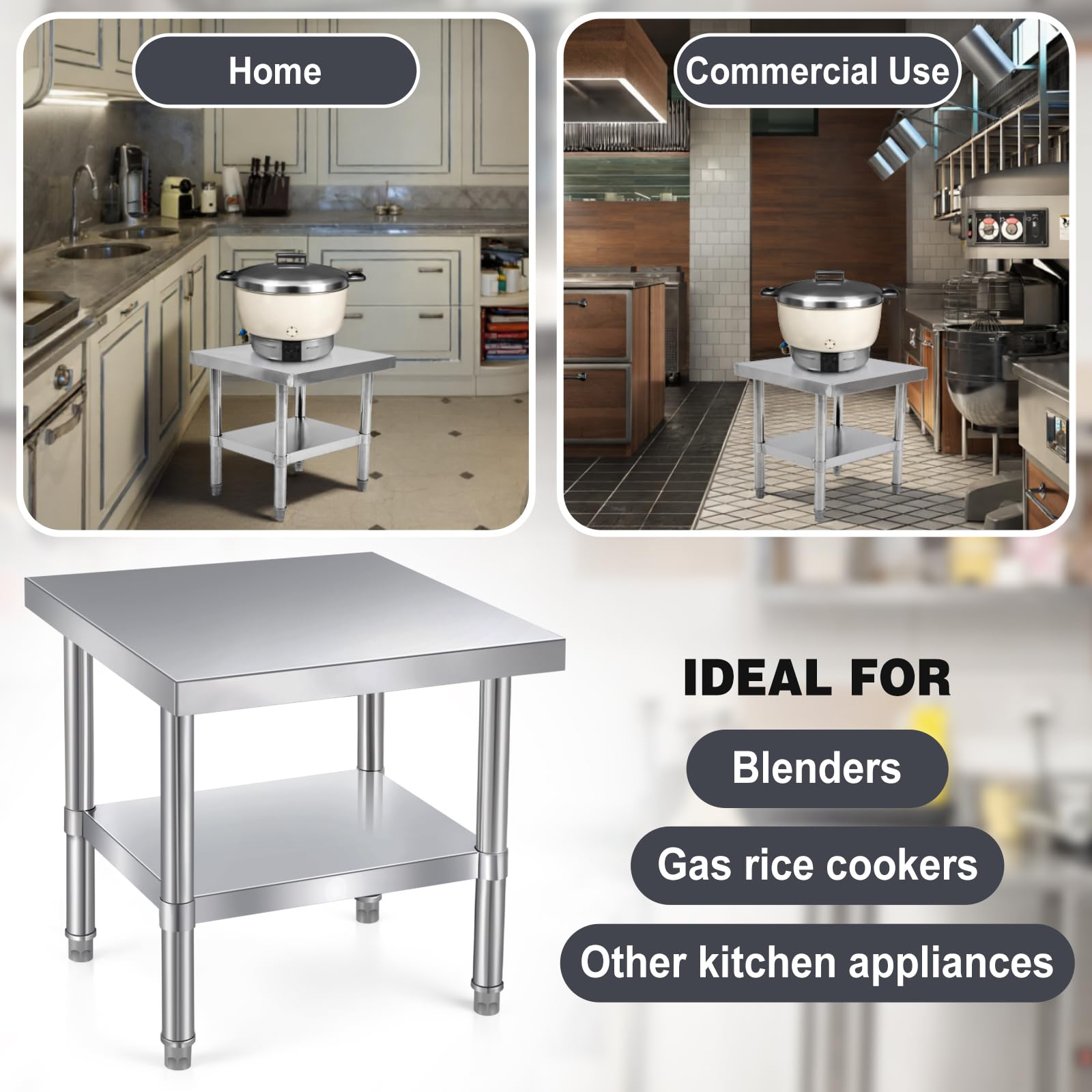 Tudomro Support de cuiseur à riz à gaz en acier inoxydable, 50,8 x 50,8 x 50,8 cm, table de cuisson à riz commerciale robuste avec étagère pour travaux de préparation pour cuisine commerciale et usage