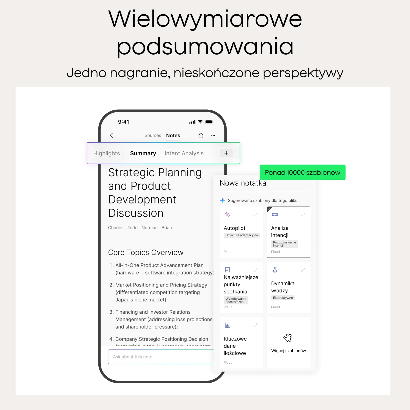 Plaud Note Dyktafon AI z etui, sterowanie i podsumowanie za pomocą technologii AI, obsługa 112 języków, 64 GB pamięci, dyktafon na wykłady, spotkania, rozmowy telefoniczne, Zespoły