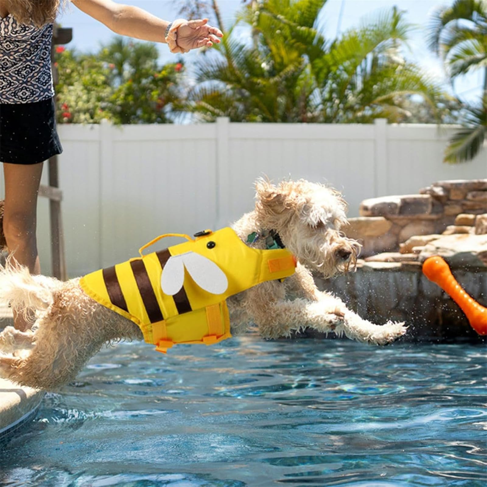 FANSU Giubbotto Salvagente per Cani con Manico, Regolabile Giubbotti di Salvataggio per Animali Domestici-per Cani di Taglia Piccola, Media e Grande-per Nuoto eCanottaggio (XXS,Ape Gialla)