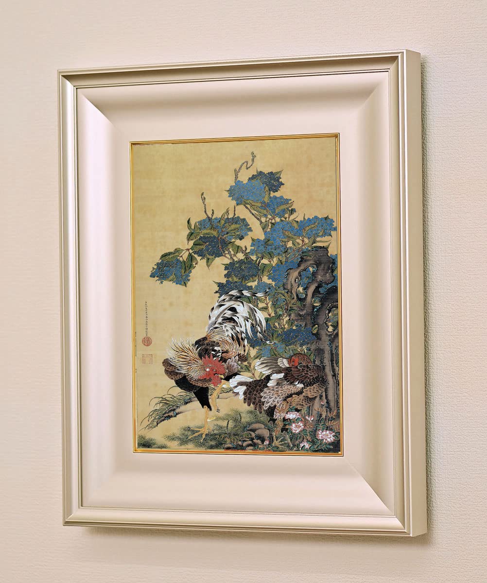 伊藤若沖　　コピー　水彩画　SHO Amazon.co.jp: 絵画 伊藤若冲（いとうじゃくちゅう）・ 紫陽花双鶏図