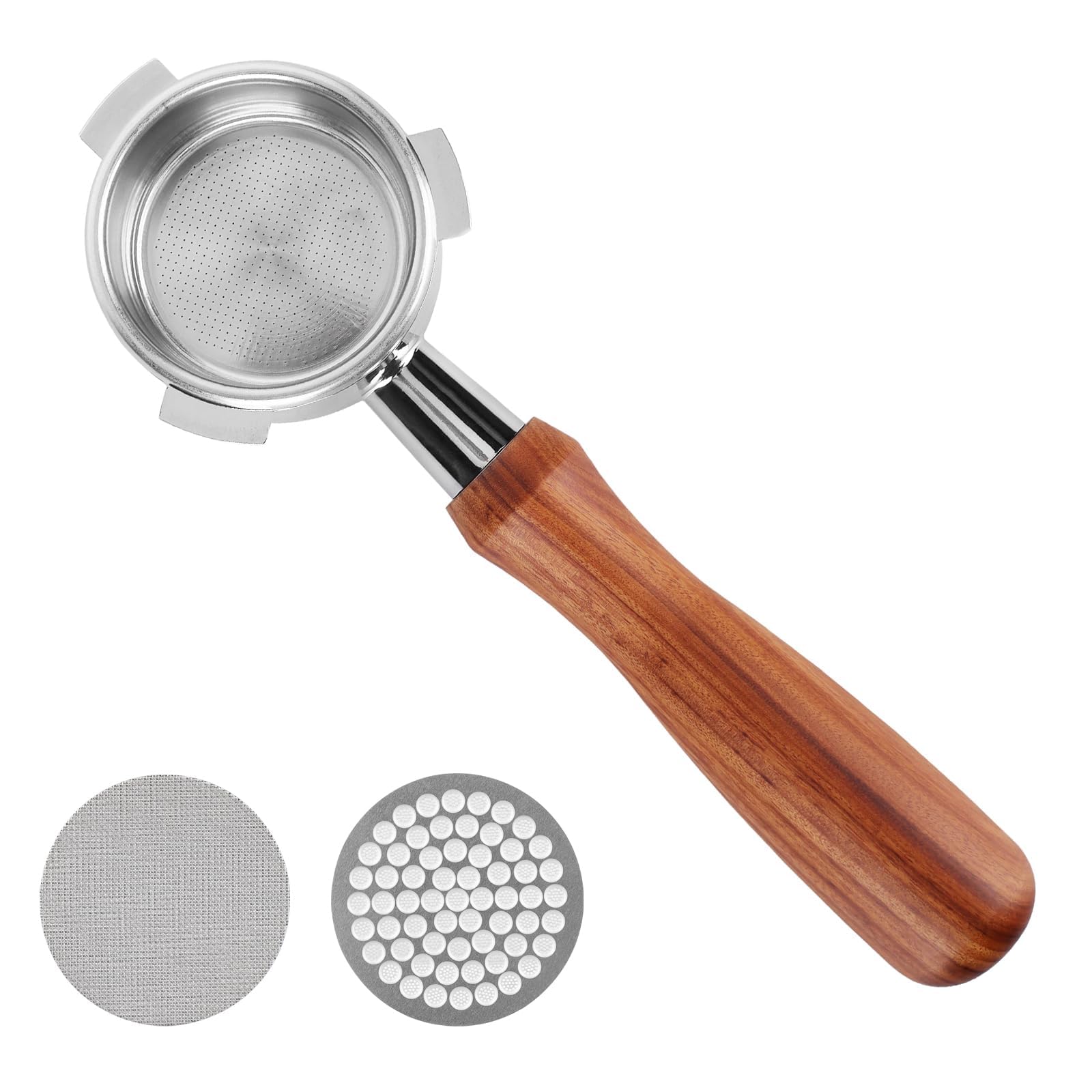Portafiltro per caffè senza fondo da 54 mm con schermo a 2 dischi compatibile con Sage Breville Barista Series, Barista Express e altri modelli da 54 mm, portafiltro da 54 mm con manico in legno