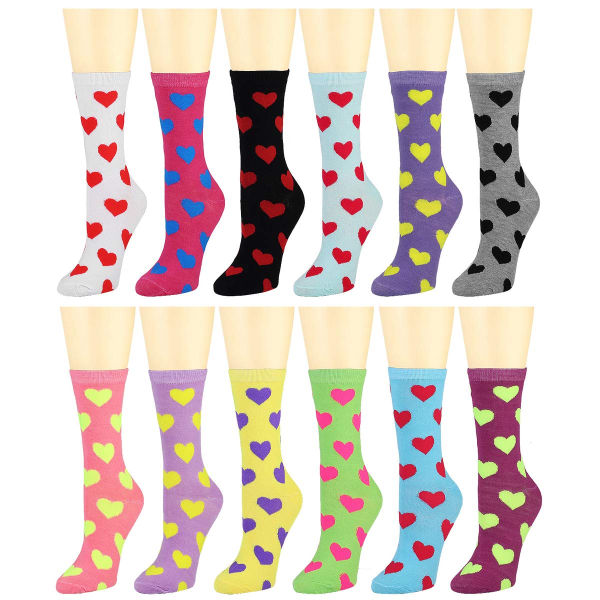 Falari 12 Pairs Women's Cotton Crew Socks Assorted Colors