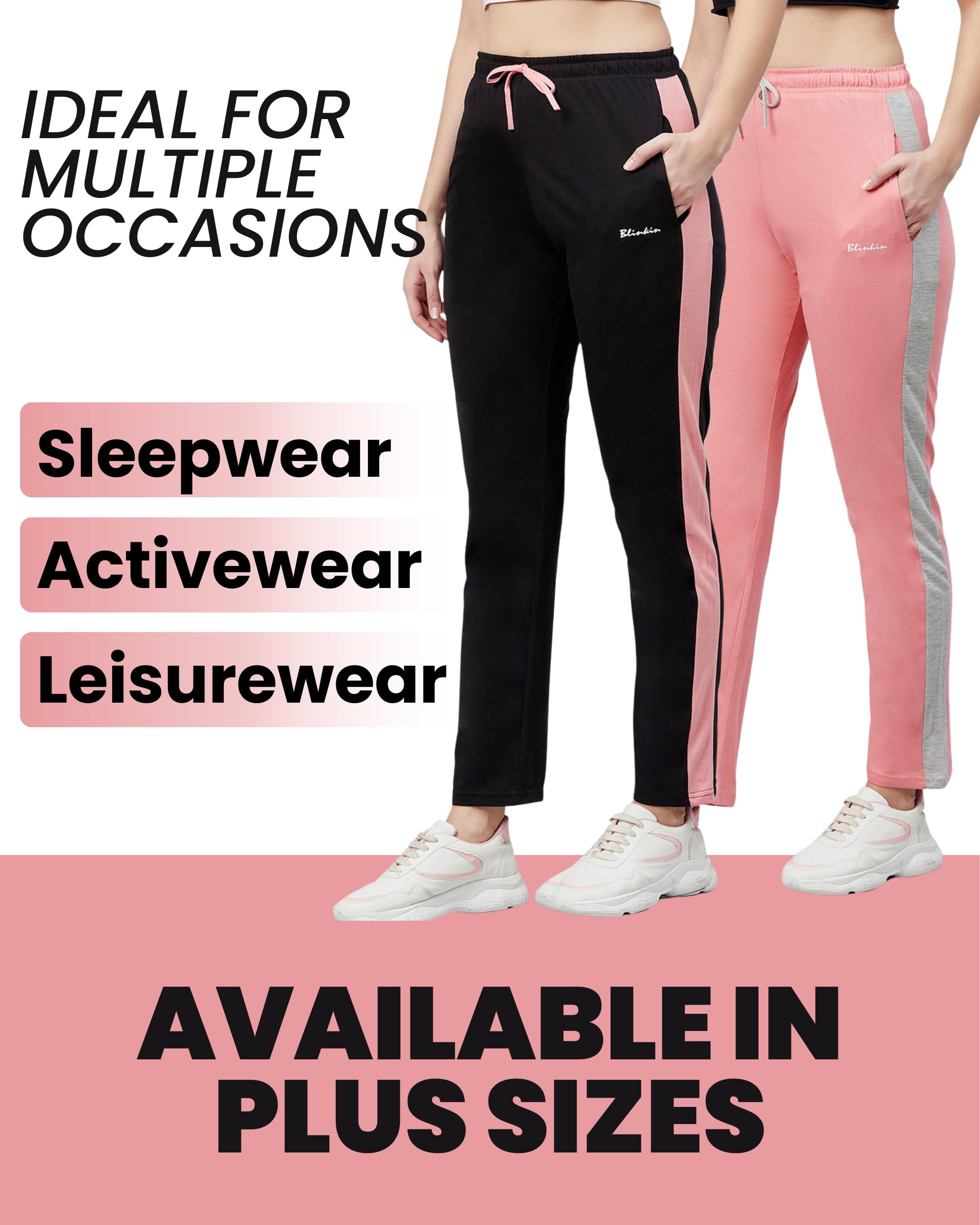 BLINKIN Women Mid Rise Cotton Pajamas Combo, Pack of 2-The Ultimate Relaxed Fit Track Pants : Ideal Lower for Night Wear & Comfort Wear (combo-905,Black|Pink,Size_3XL) - Image 7 thumbnail