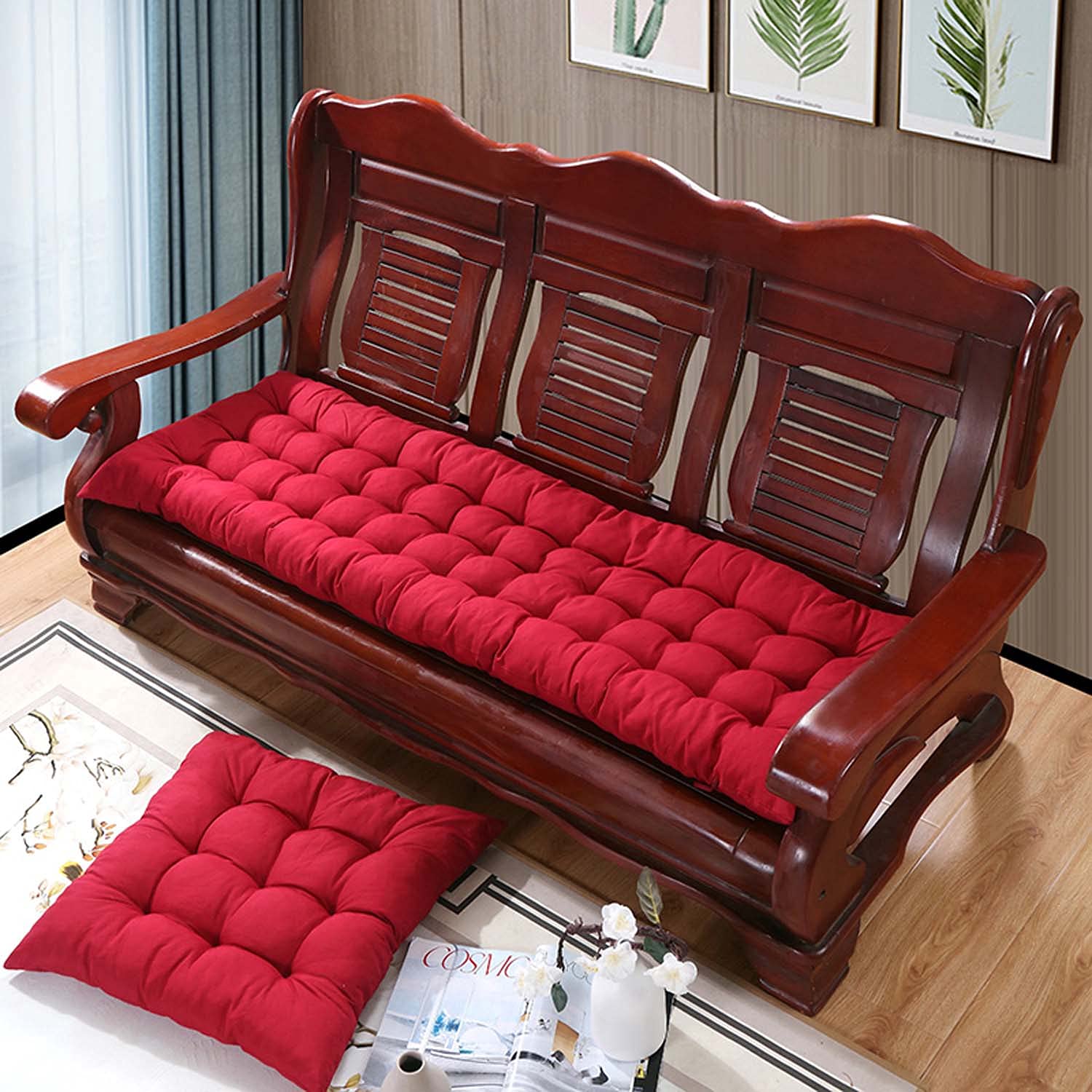 Coussin de banc antidérapant rouge 53x200 cm pour supprimer la rigidité du bois