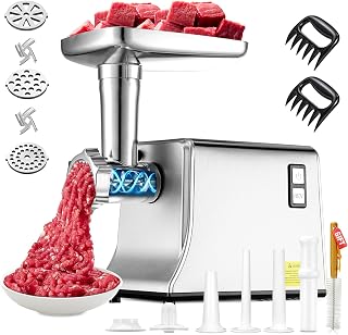 3500W Electric Meat Grinder,3S Fast Grind,Meat Mincer for Home Use-Silver | 【3-Stage Gear Design】【304 Stainless Steel Blad...