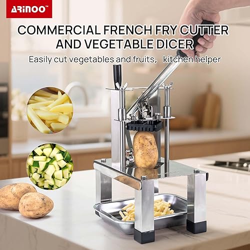 Miniatura 2 de Cortador comercial de papas fritas y cortador de verduras con 3 cuchillas de acero inoxidable - 38 pulgadas, 12 pulgadas, 14 pulgadas - Cortador de