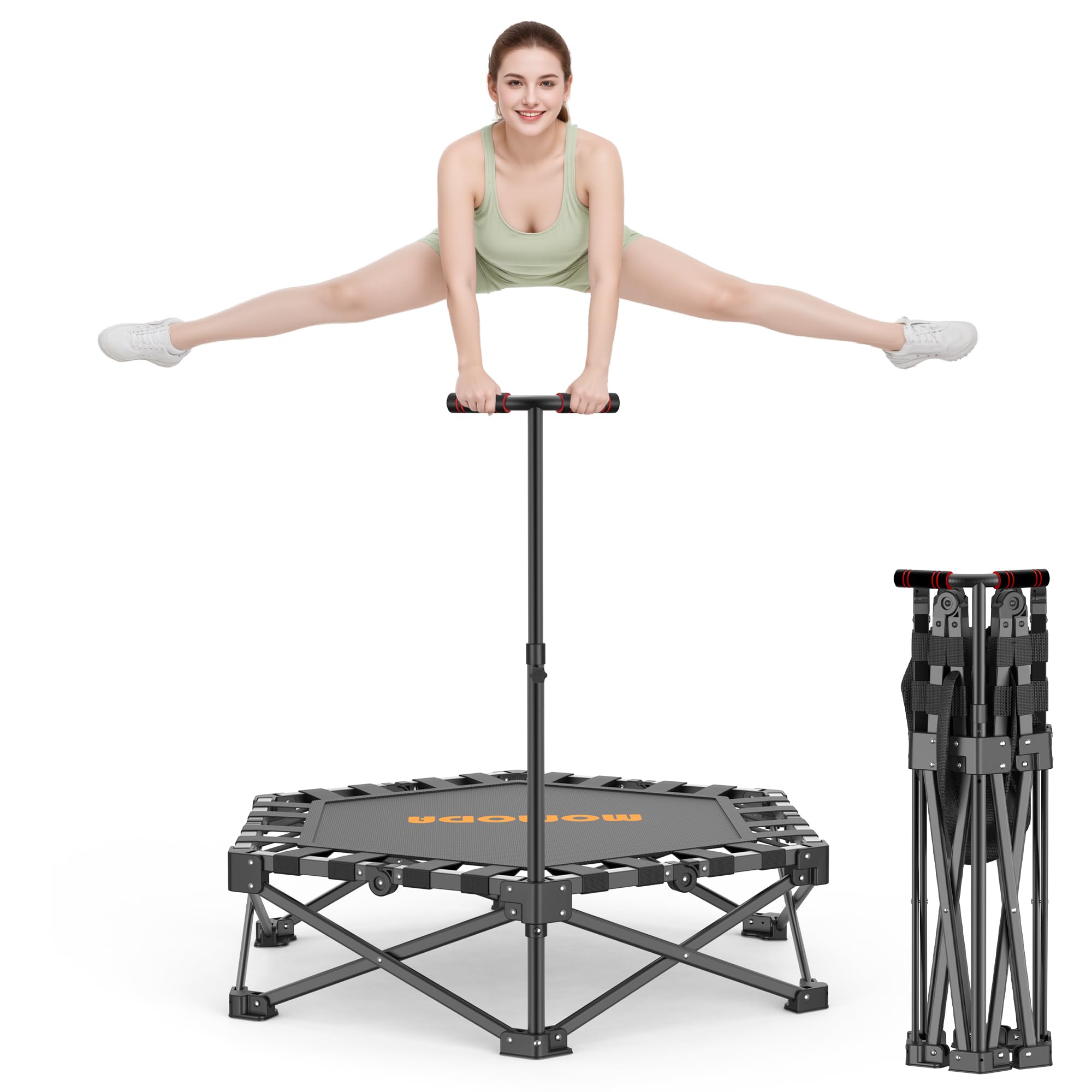 MOMODA Klappbar Fitness Trampolin Indoor mit Griff, Keine Installation Rebounder für Kinder und Erwachsene, Durchmesser 106 cm