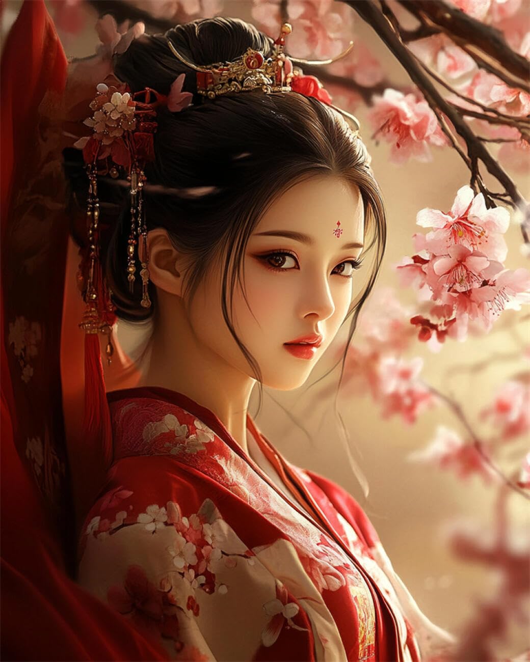 RKFLGEW 14CT Cross-Stitch Kits Anime Oriental Women Embroidery Kit for Beginners Adult DIY Cross Stitches Needlepoint Set Home Decoration 40x50cm