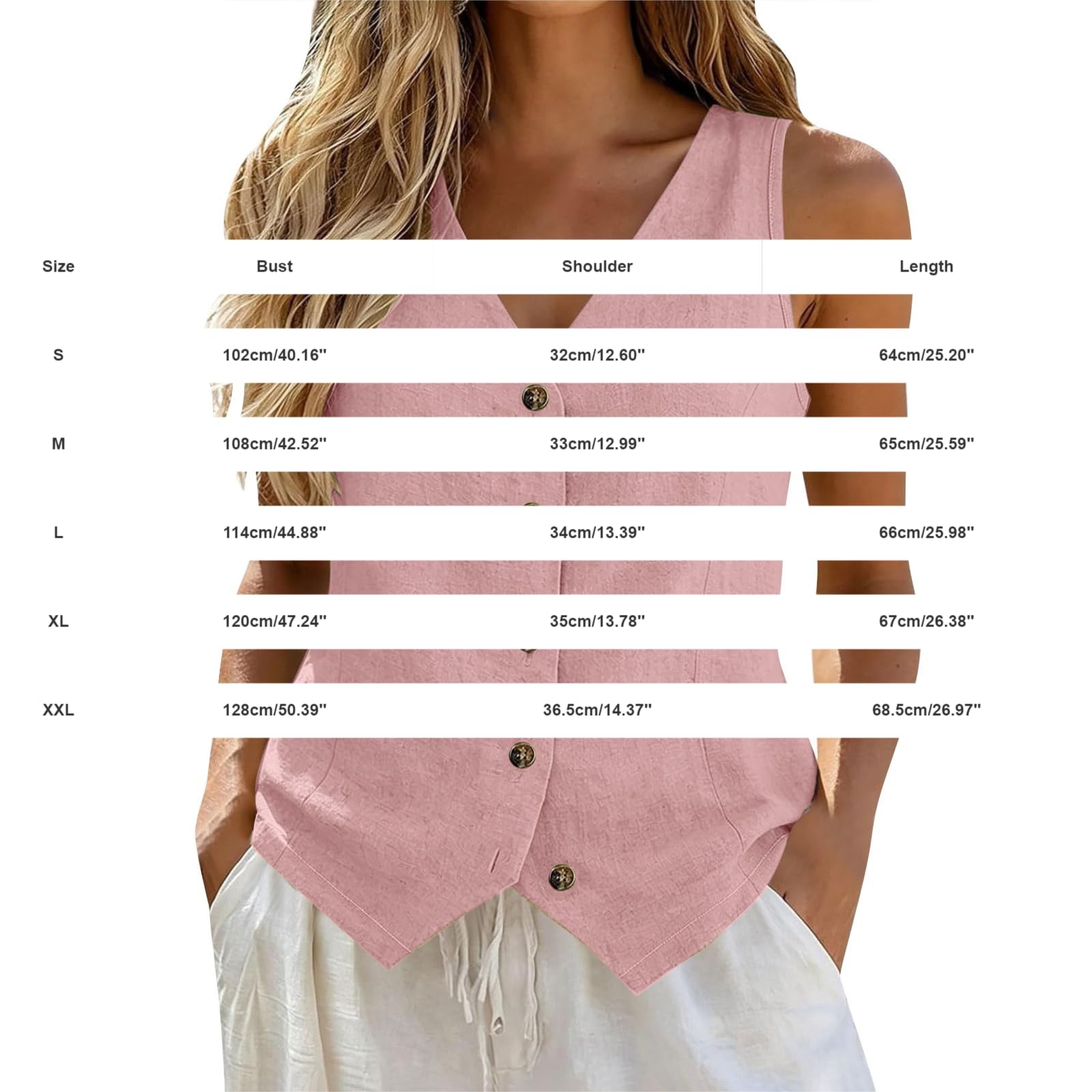 Gilet da Donna Elegante in Lino Cotone Gilet Smanicato con Scollo a V e Bottoni Top Estivo per Ufficio e Vacanza Colori Solidi Abbigliamento per Occasioni Formali Casual Moda Estivo Primavera 2026