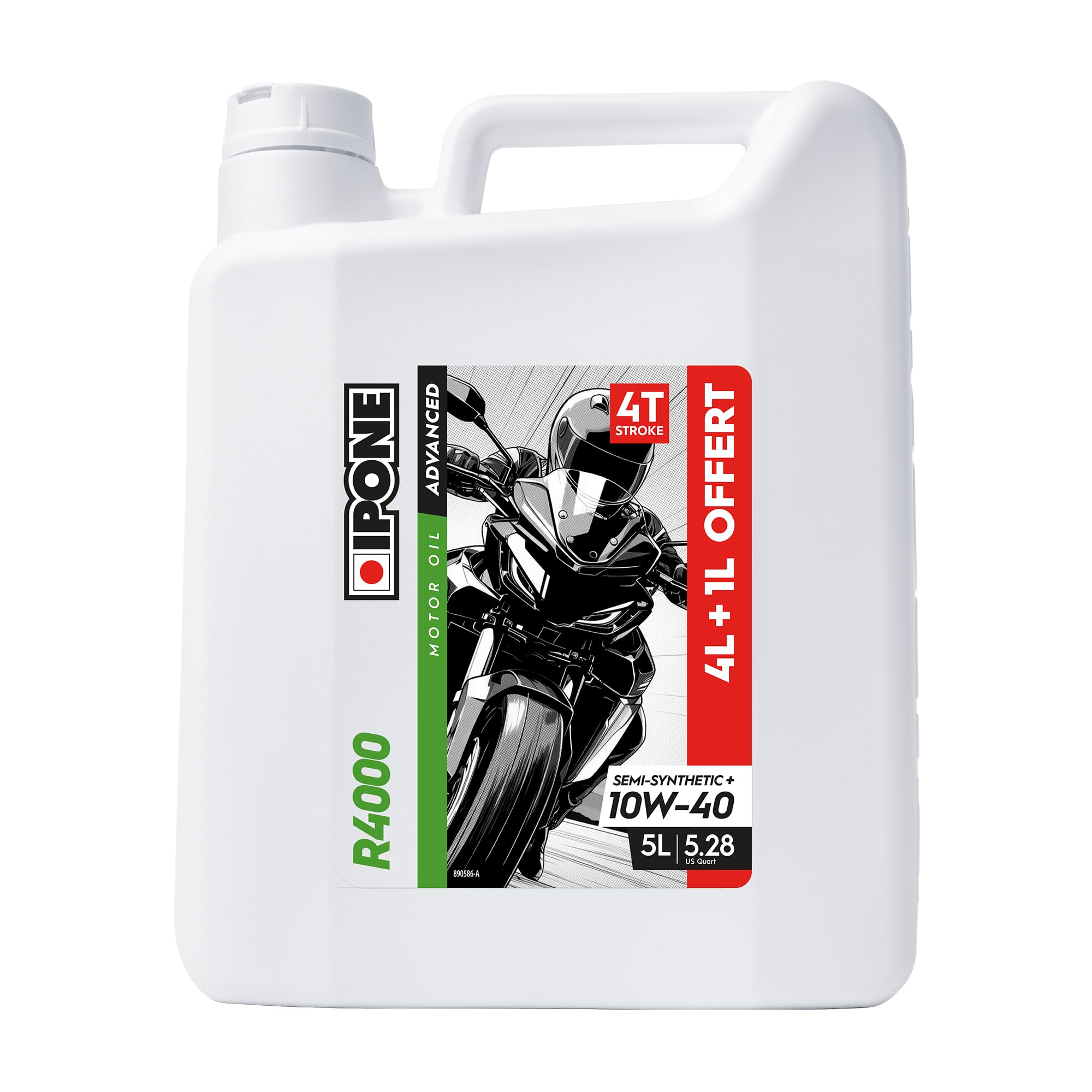 IPONE – Huile Moteur Moto 4 Temps 10W40 R4000 – Bidon 5 Litres - Semi-Synthétique+ - Gamme Advanced - Protection durable du moteur - Durée de vie de l'huile prolongée - Propreté du moteur garantie