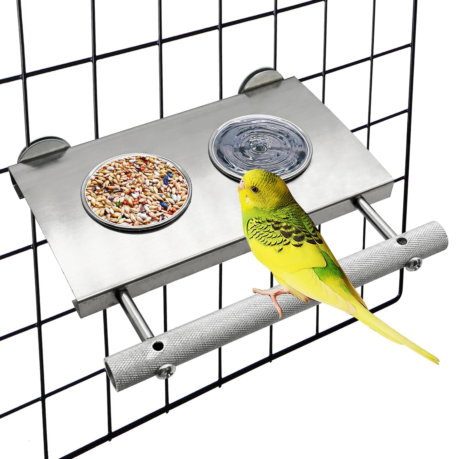 Tfwadmx Bird Parrot Feeding Cups, Small Bird Feeding Dish Cups Stainless Steel Birds Bowls Food Water Bowls with Food Holder for Cockatiel Parakeet Macaw Finches Lovebirds
