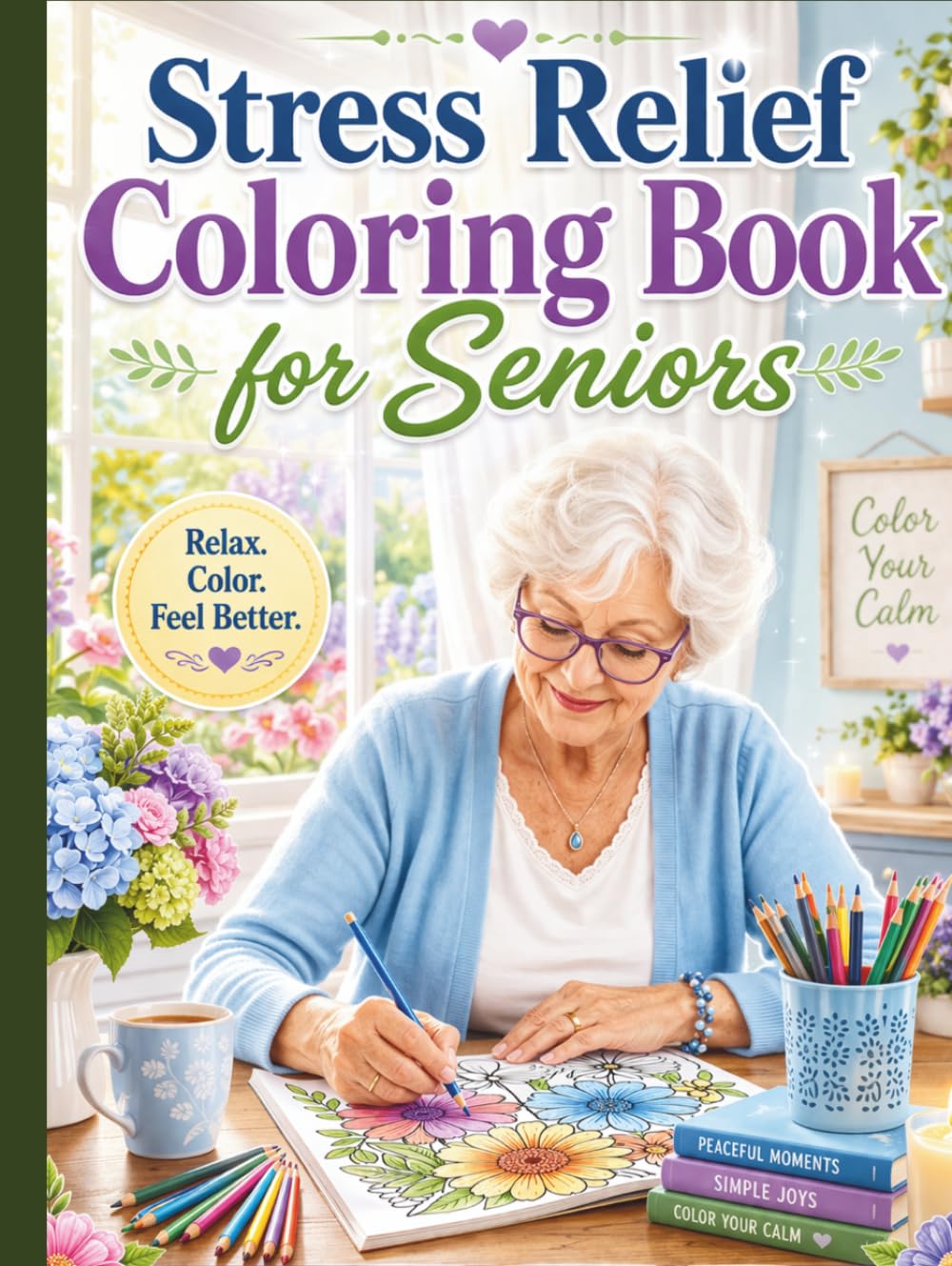 Stress Relief Coloring Book for Seniors: Simple, Bold & Easy Designs for Relaxation and Mindfulness: 50 Large Print Easy-to-Color Pages to Reduce ... Focus and Bring Calm Joy for Elderly Adults