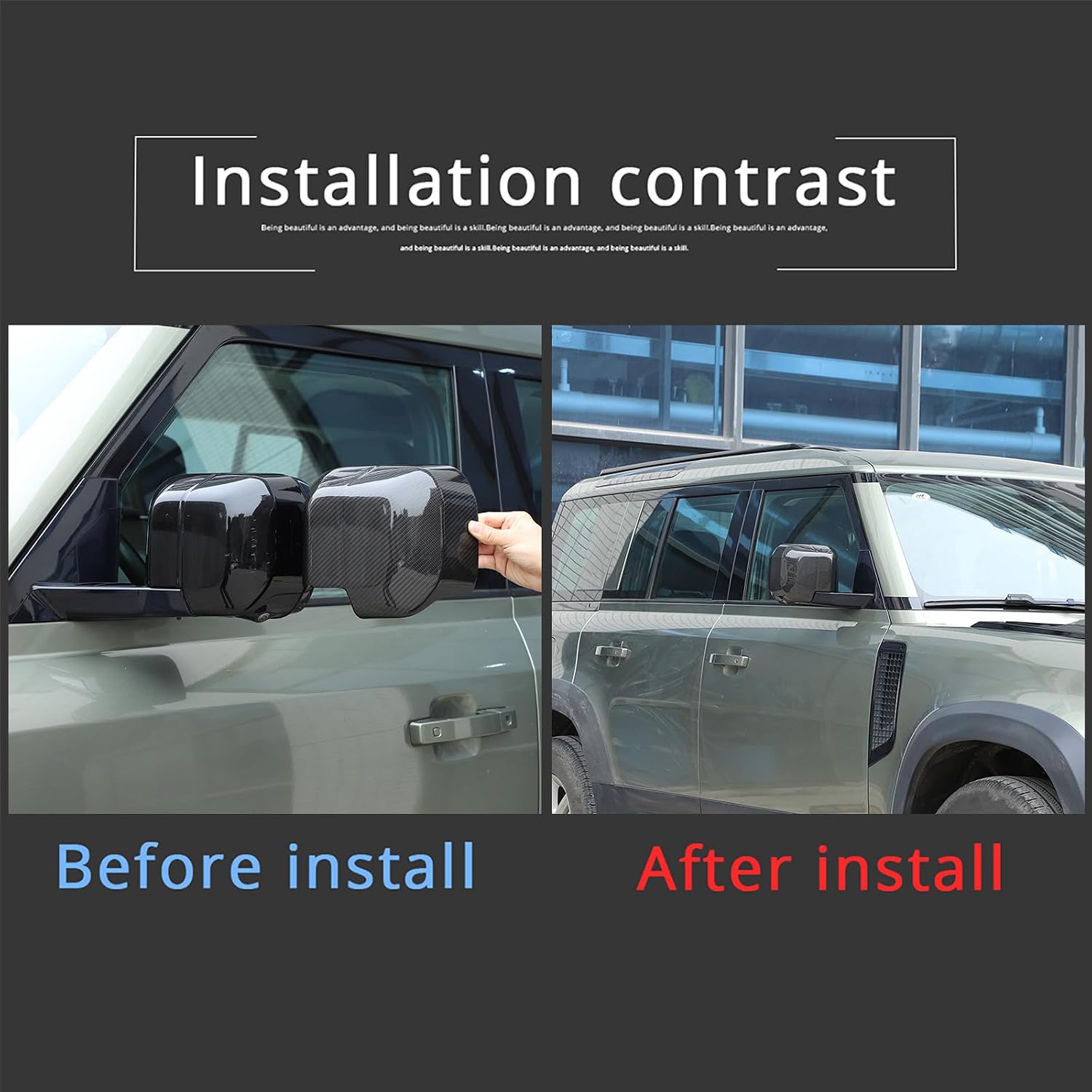 Rearview Mirror Cover Trim Shell Compatible with Land Rover Defender 90 110 130 2020-2026, Real Cabon Fiber Rear View Mirror Exterior Decoration Accessories