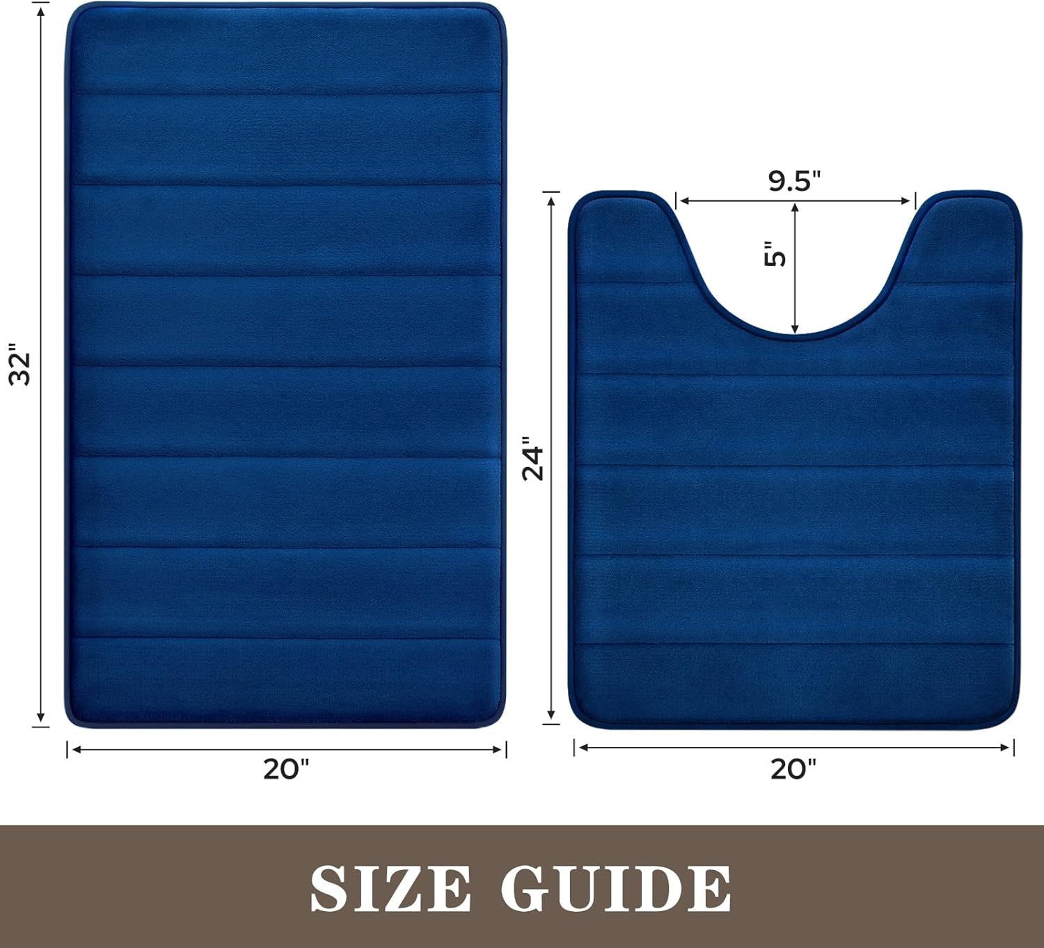 BYSURE Bathroom Rugs Sets 2 Piece, Memory Foam Non Slip Extra Soft Absorbent Machine Washable Toilet Bath Mats (Navy Blue, 20x32+U-Shaped 20x24) - Image 2