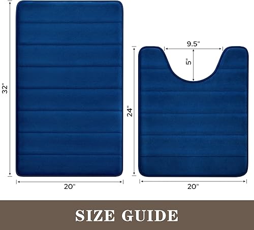 Miniatura 10 de BYSURE Juego de 2 alfombras de baño de espuma viscoelástica antideslizantes, extra suaves, absorbentes, lavables a máquina (azul marino, 17 x 24 +