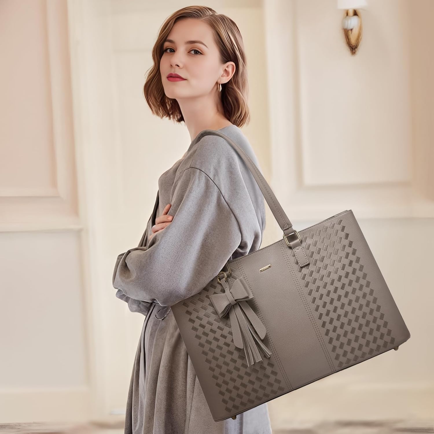 LOVEVOOK Laptop Tote Bag for Women 15.6 Inch Waterproof PU Leather Computer Bags for Business Office Work Briefcase - Image 2